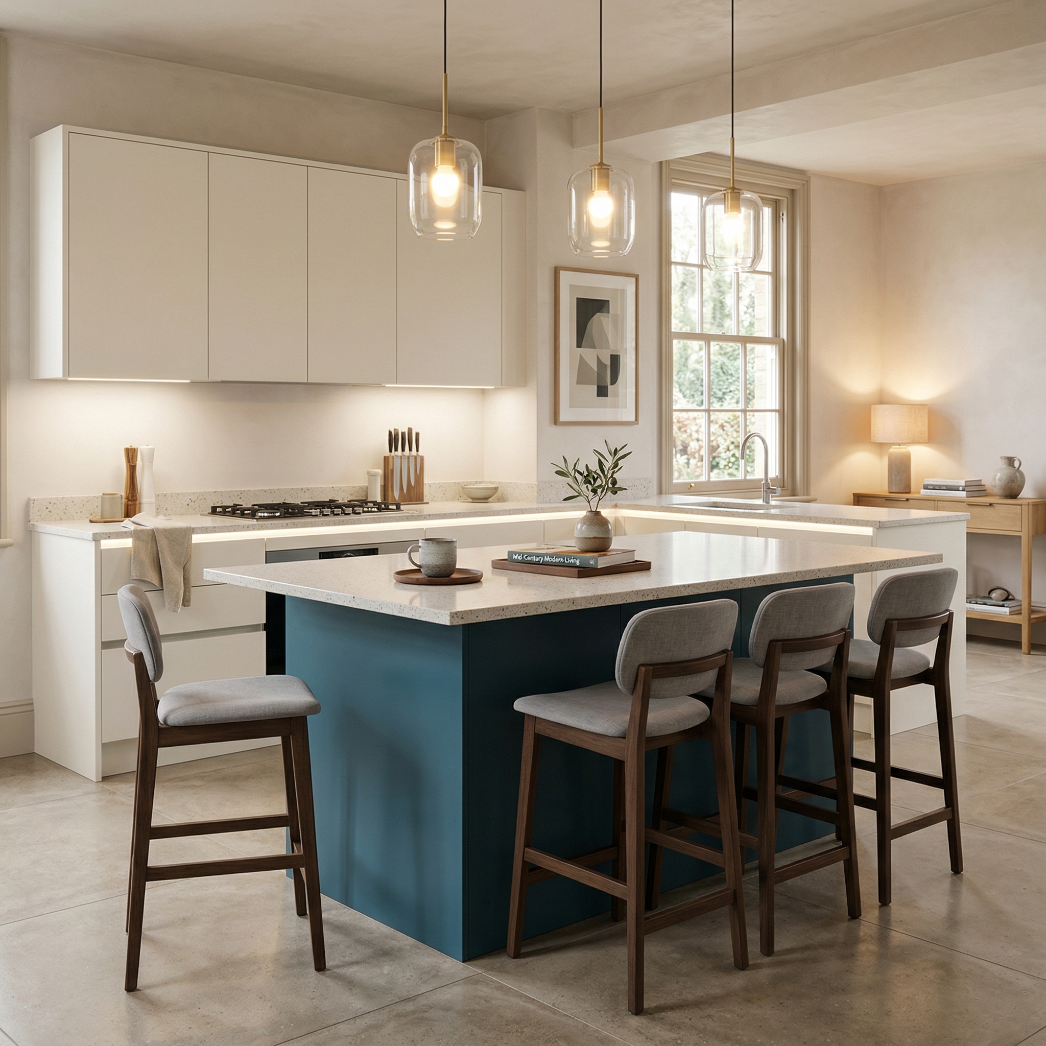 Bespoke kitchen island detail, contemporary painted lay-on cabinetry with quality joinery