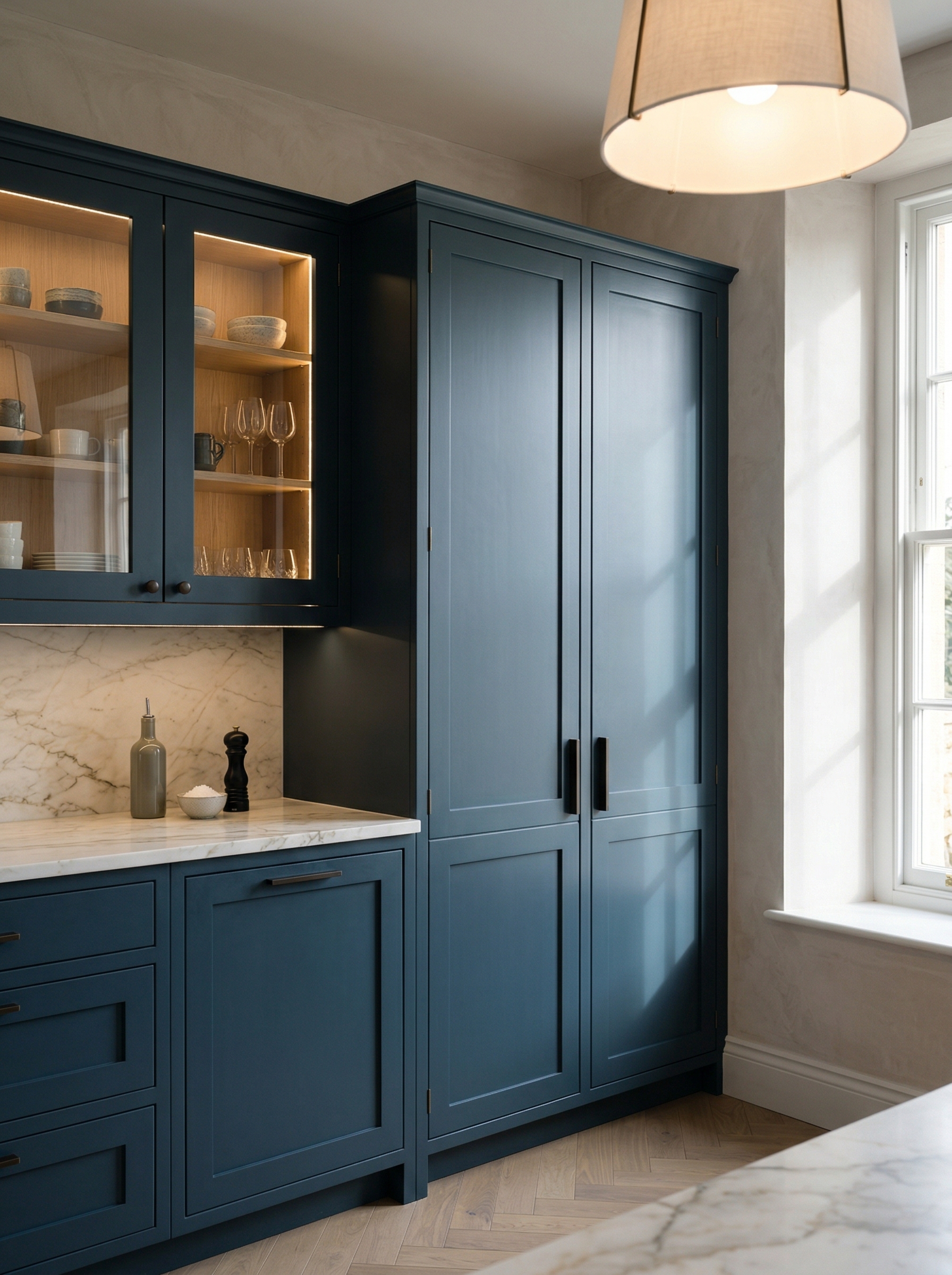Bespoke kitchen installation, full-height cabinetry and considered storage design