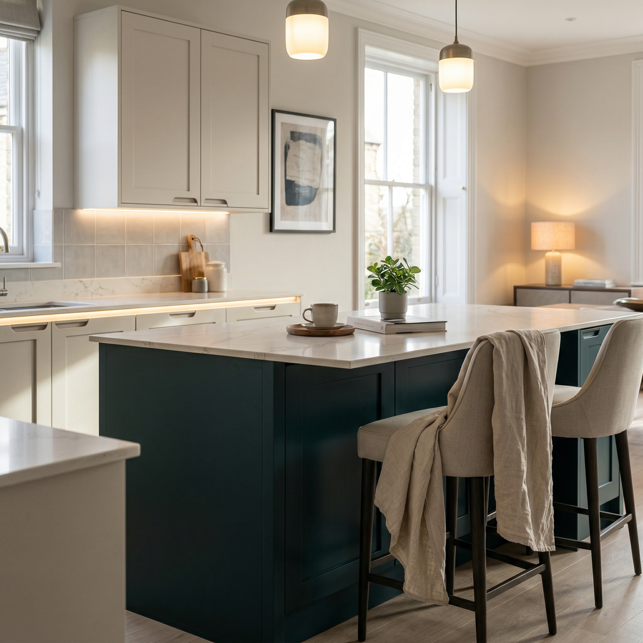 square1_800x800 Bespoke kitchen island detail, contemporary painted lay-on cabinetry with quality joinery