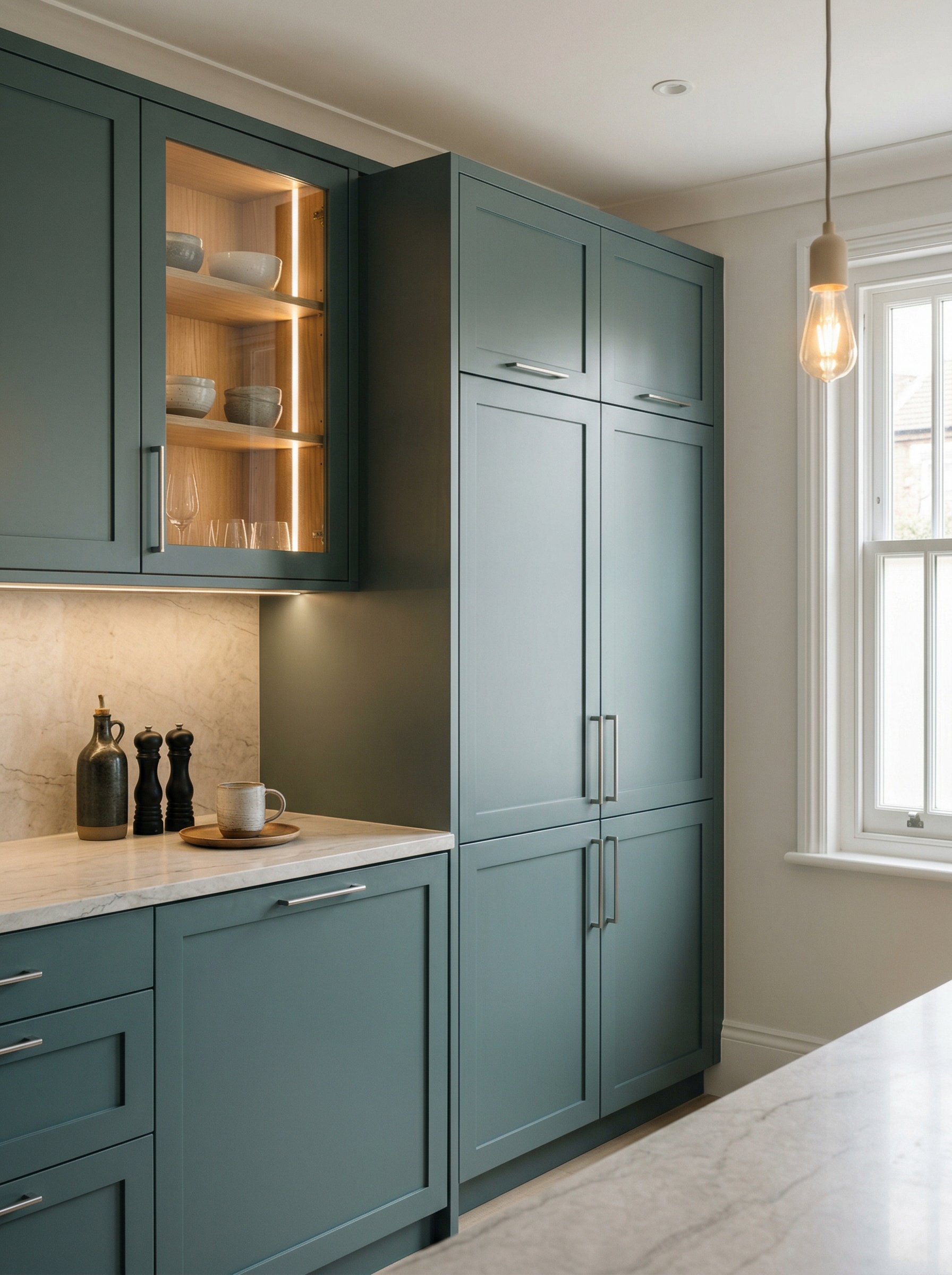 Bespoke kitchen installation, full-height cabinetry and considered storage design
