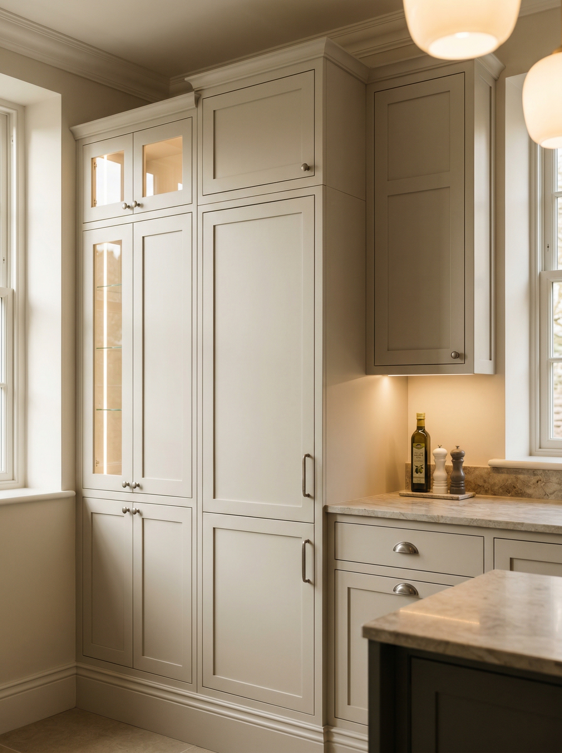Bespoke kitchen installation, full-height cabinetry and considered storage design