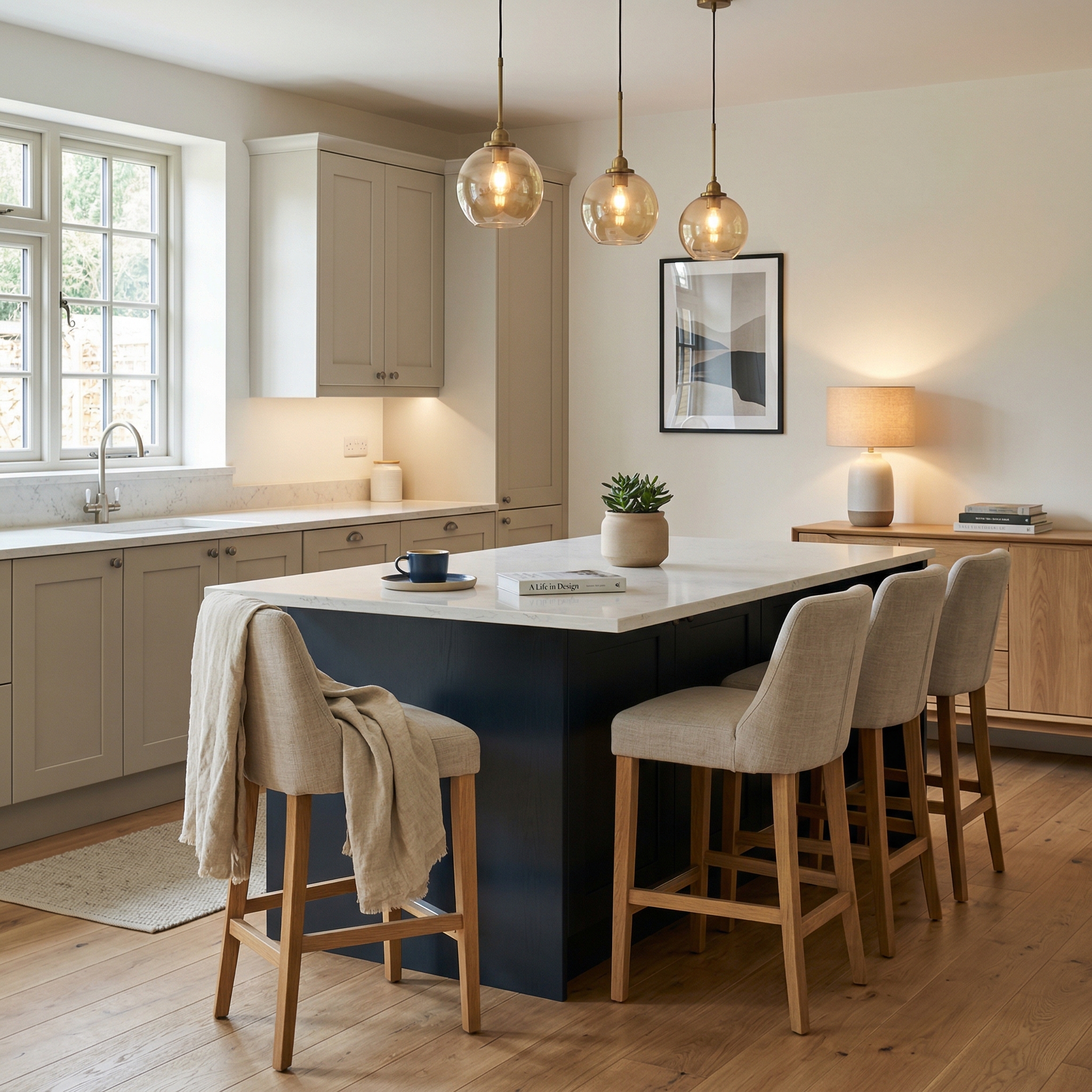Bespoke kitchen island detail, modern shaker cabinetry with quality joinery