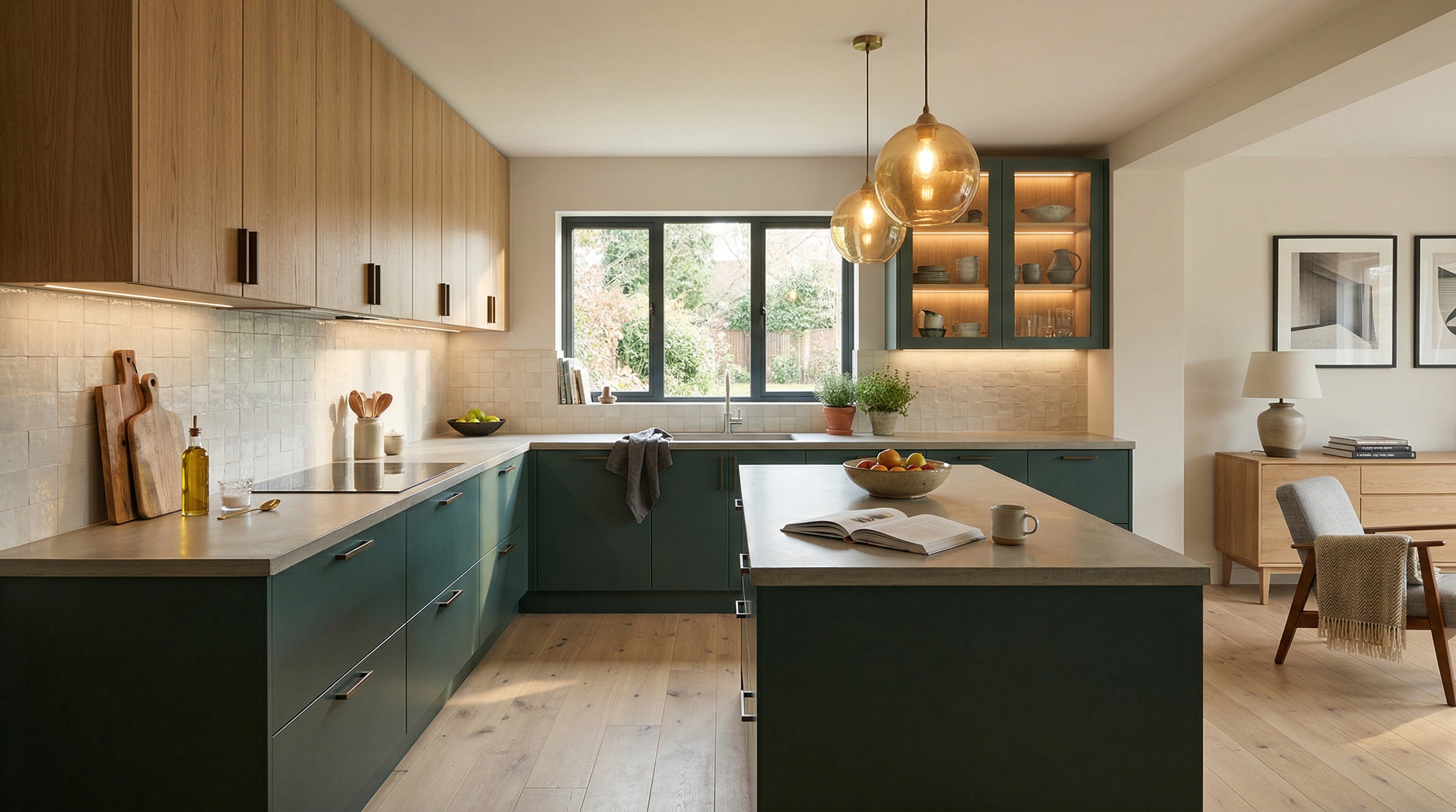 Mastercraft bespoke kitchen in Fakenham, wide architectural view showing room volume and design quality