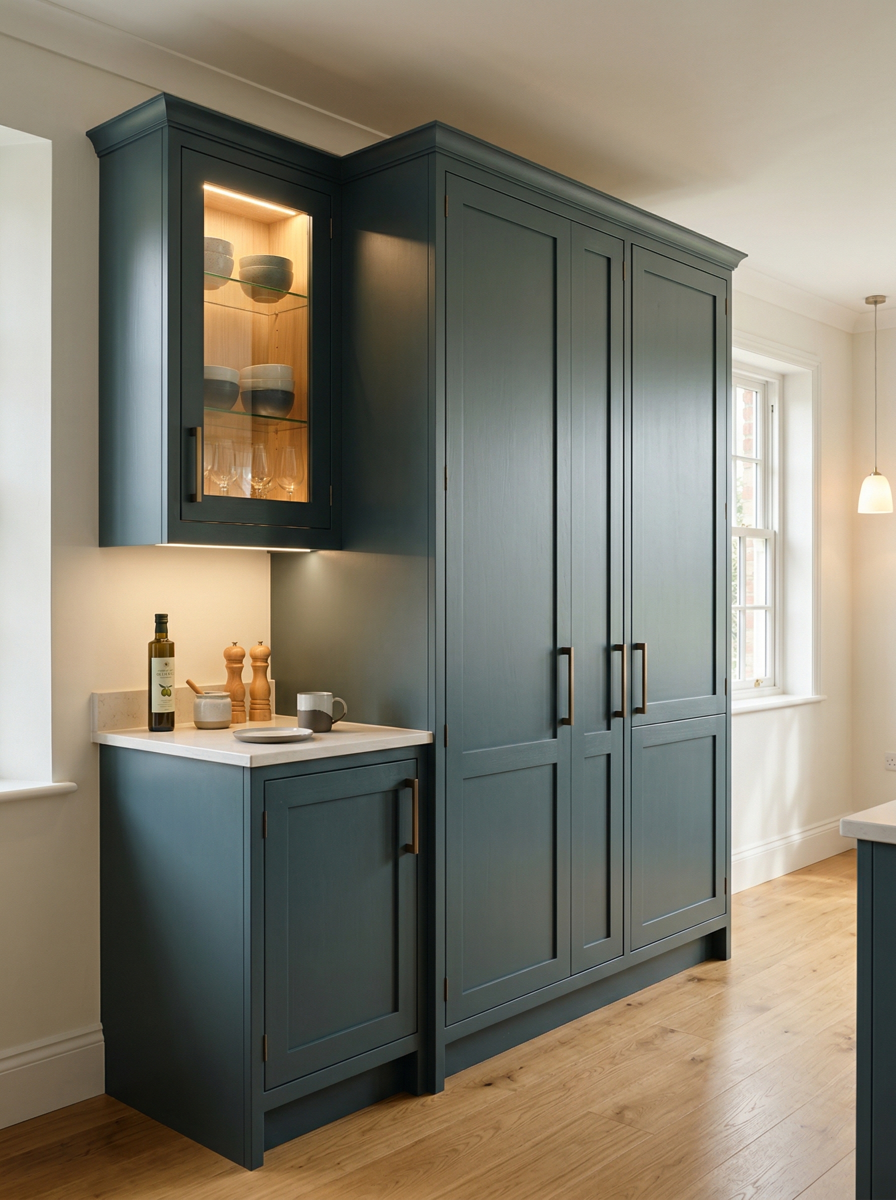 Bespoke kitchen installation, full-height cabinetry and considered storage design