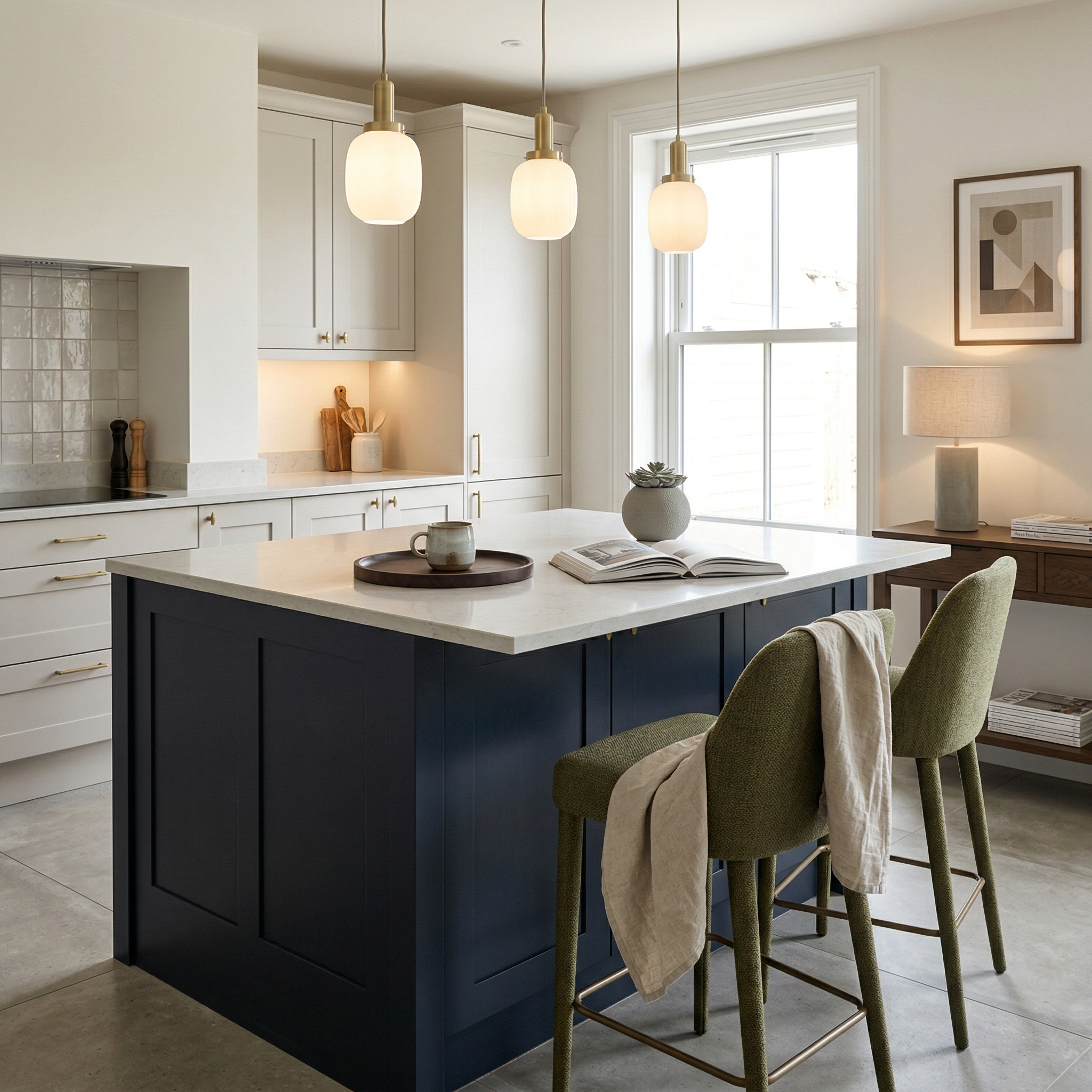 square1_800x800 Bespoke kitchen island detail, matt painted handleless slab cabinetry with quality joinery