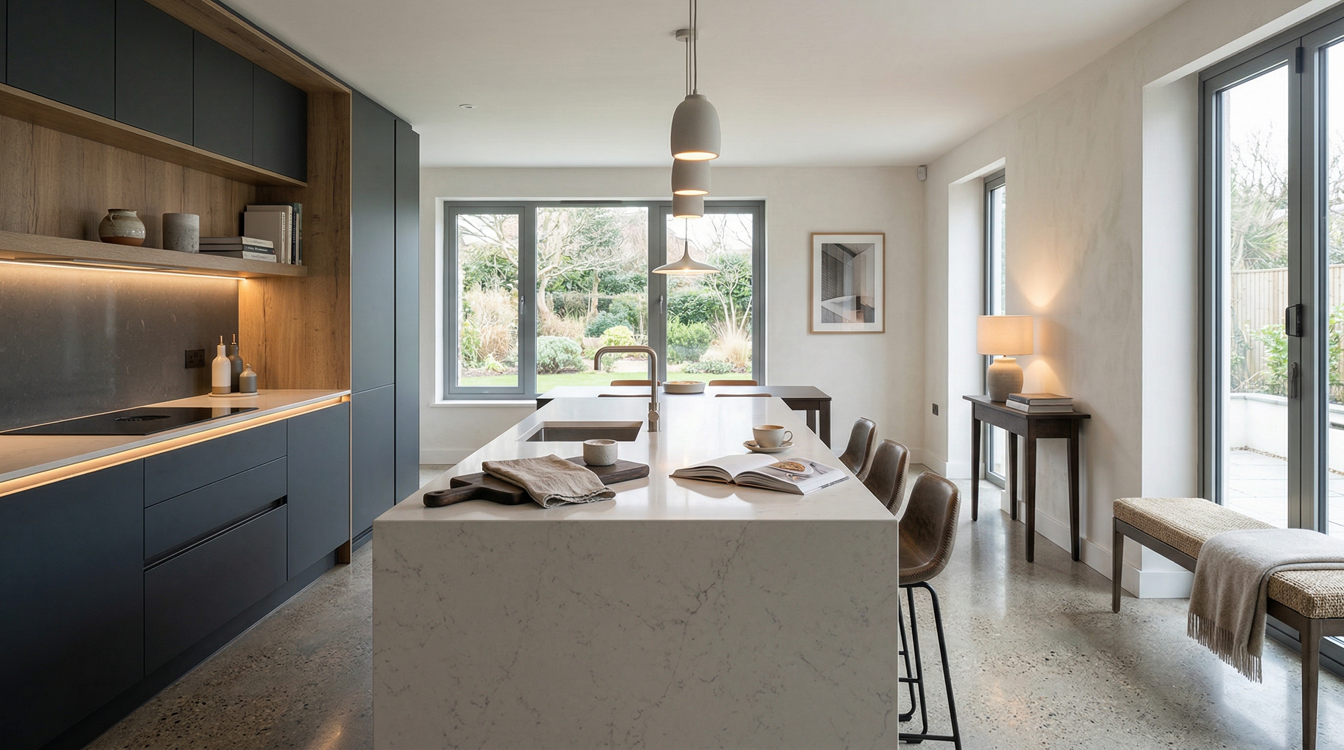 hero2_1200x675 Mastercraft bespoke kitchen in Falmouth, wide architectural view showing room volume and design quality