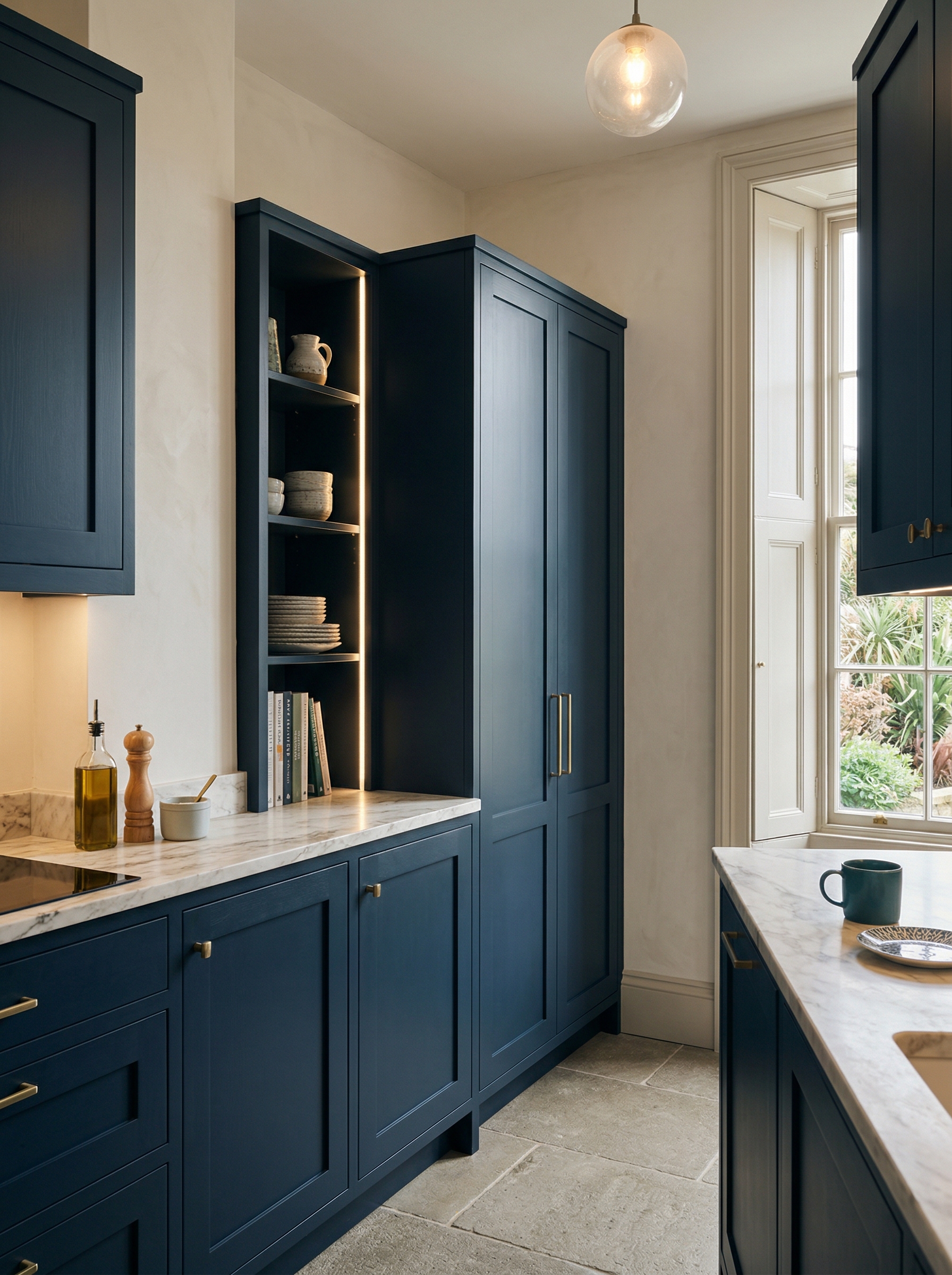 Bespoke kitchen installation, full-height cabinetry and considered storage design