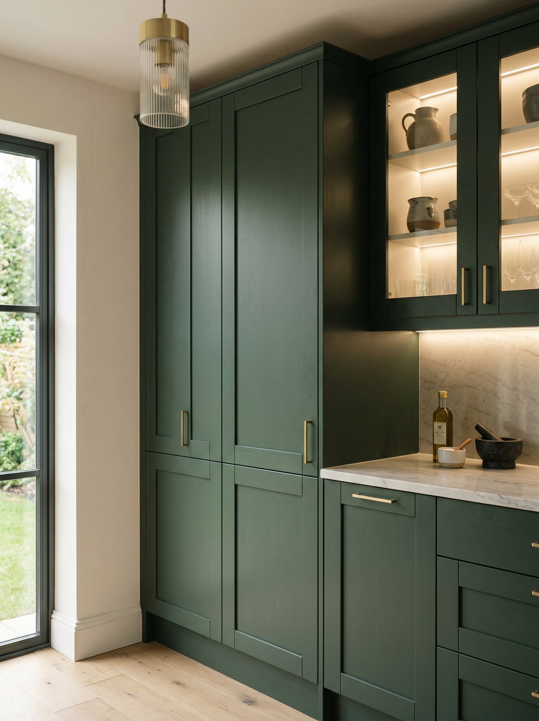 Bespoke kitchen installation, full-height cabinetry and considered storage design