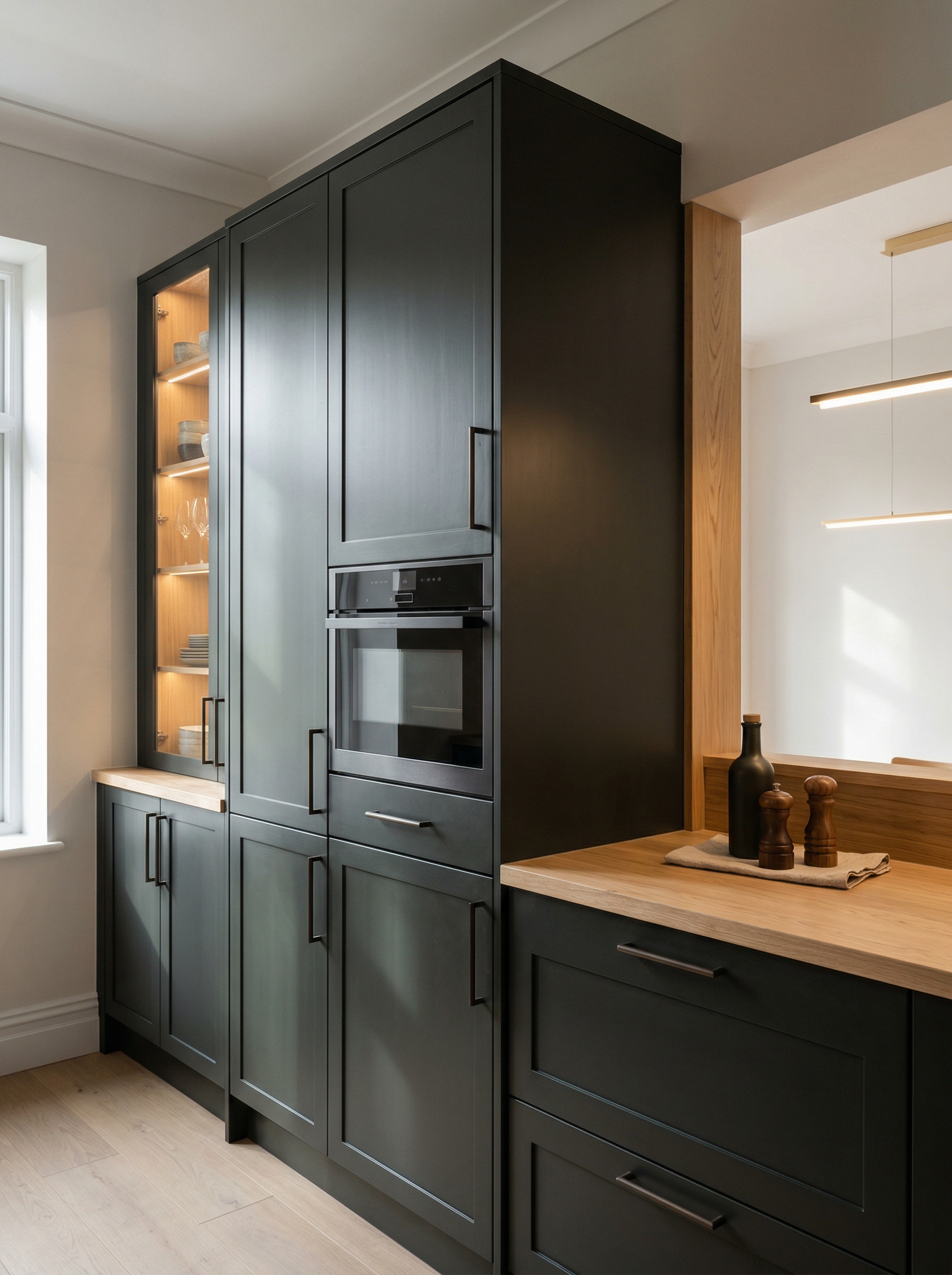 Bespoke kitchen installation, full-height cabinetry and considered storage design