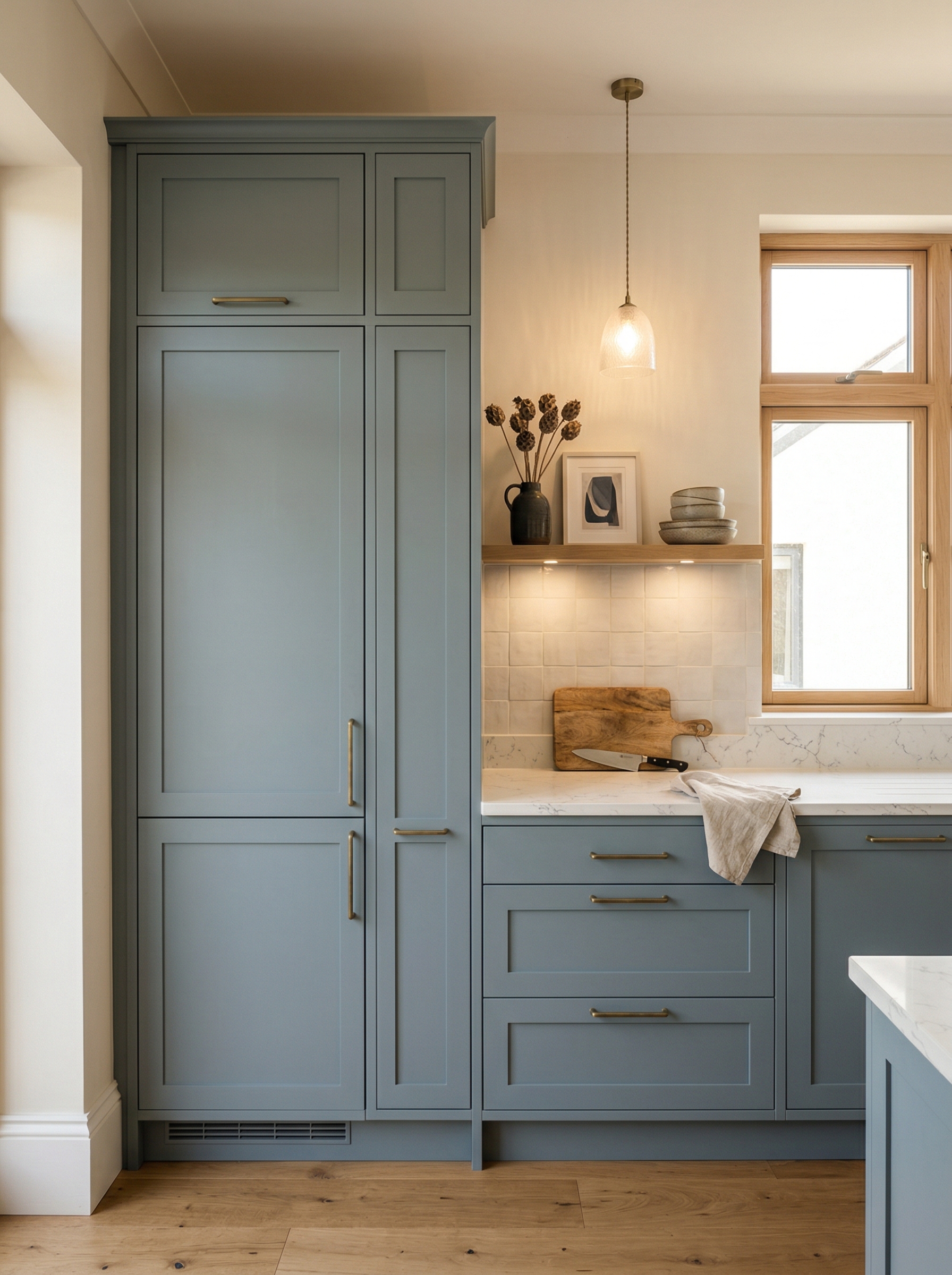 portrait1_600x800 Tall view of full-height bespoke kitchen cabinetry, contemporary painted lay-on cabinetry