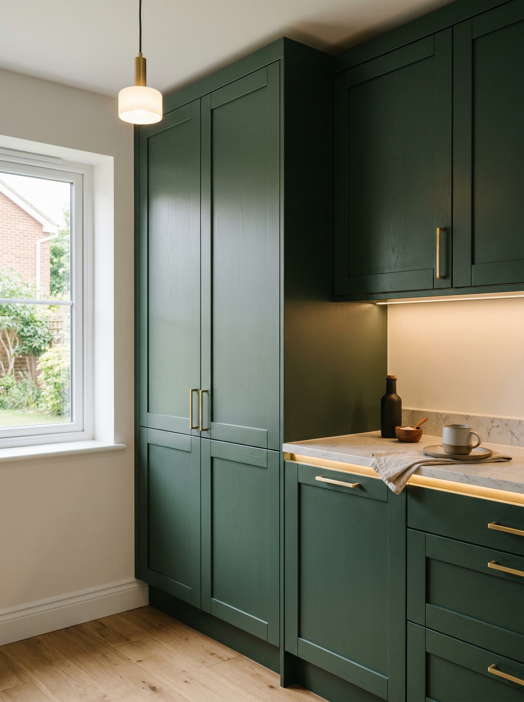 Bespoke kitchen installation, full-height cabinetry and considered storage design
