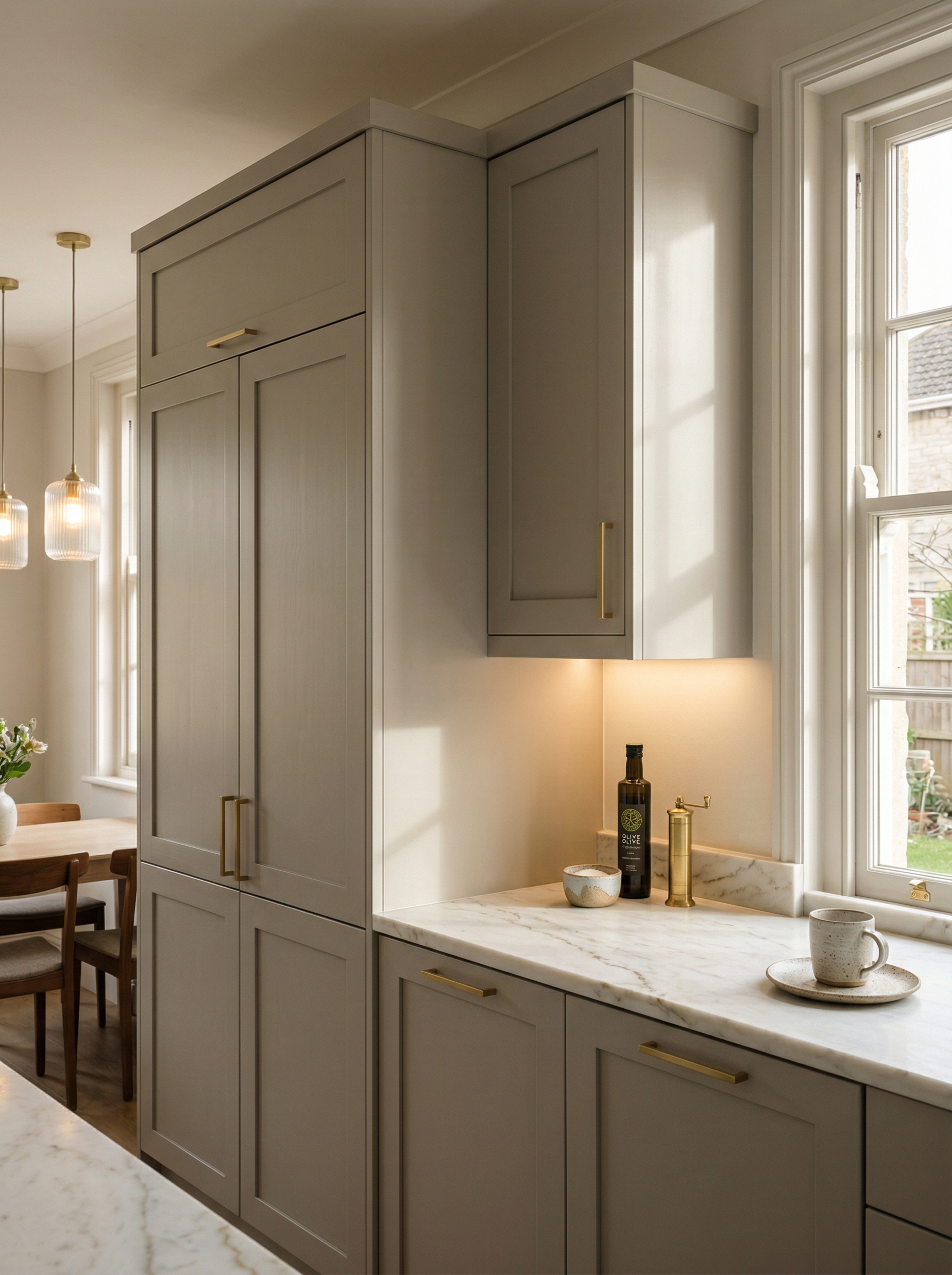 Bespoke kitchen installation, full-height cabinetry and considered storage design