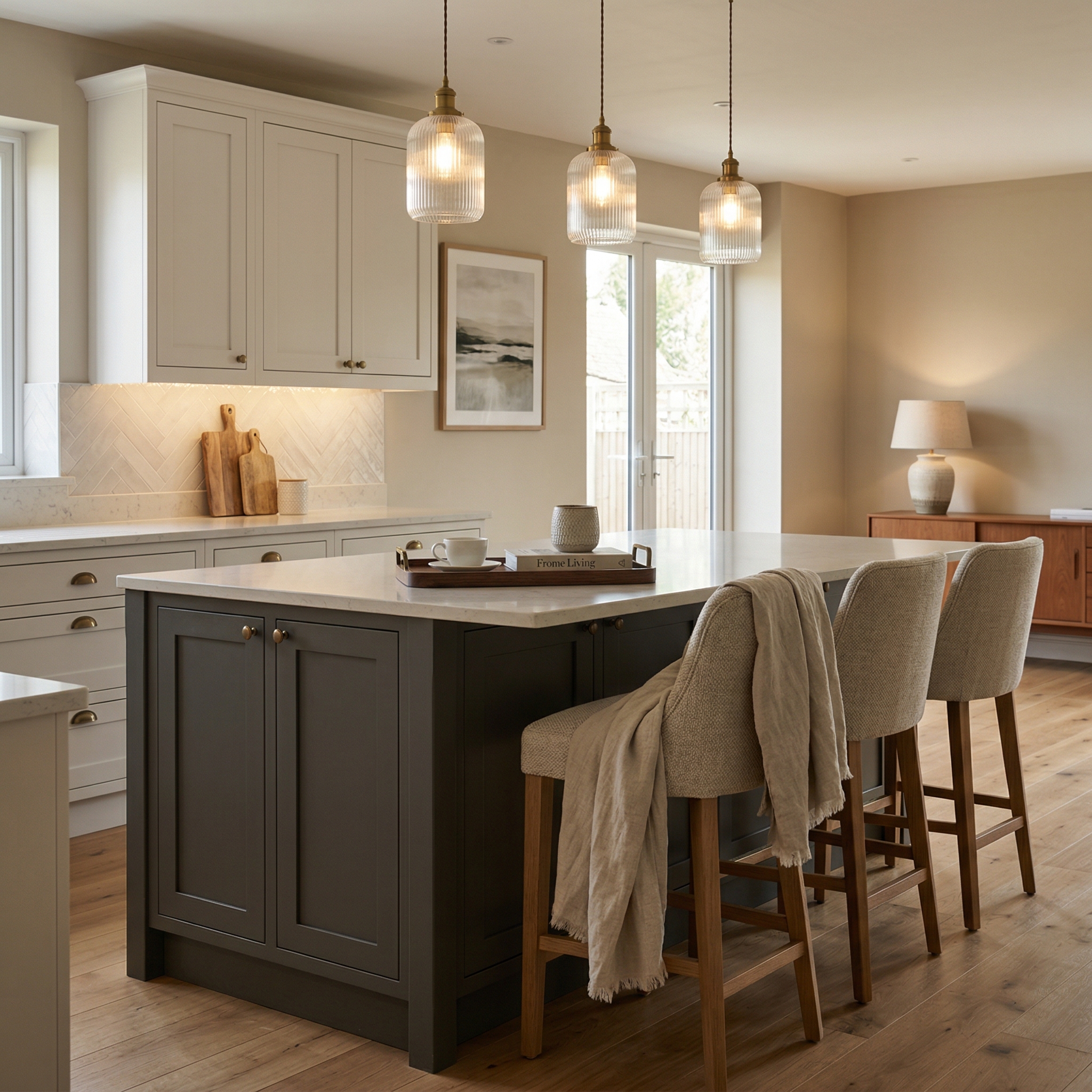 Bespoke kitchen island detail, modern shaker cabinetry with quality joinery