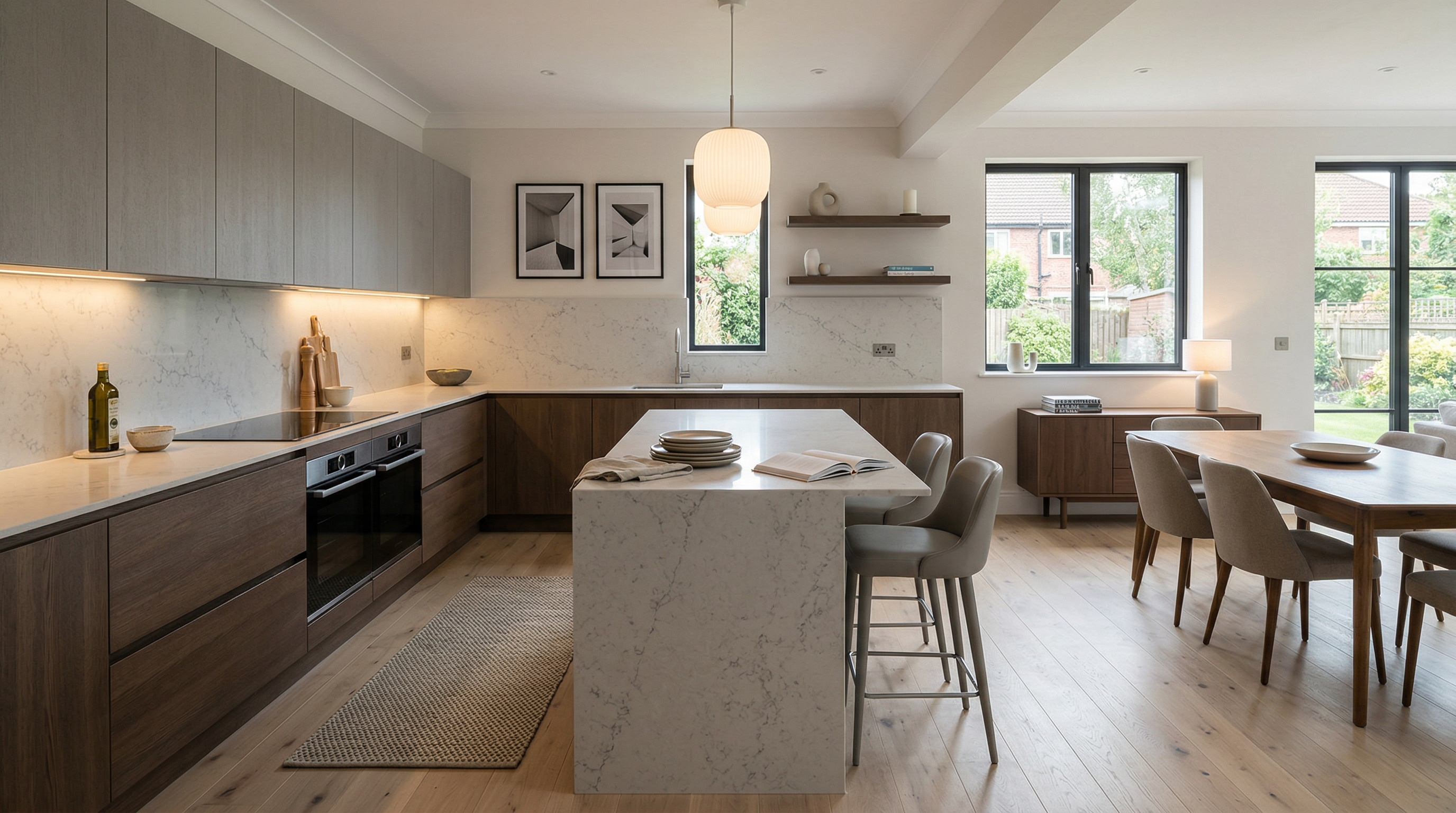 Mastercraft bespoke kitchen in Gateshead, wide architectural view showing room volume and design quality