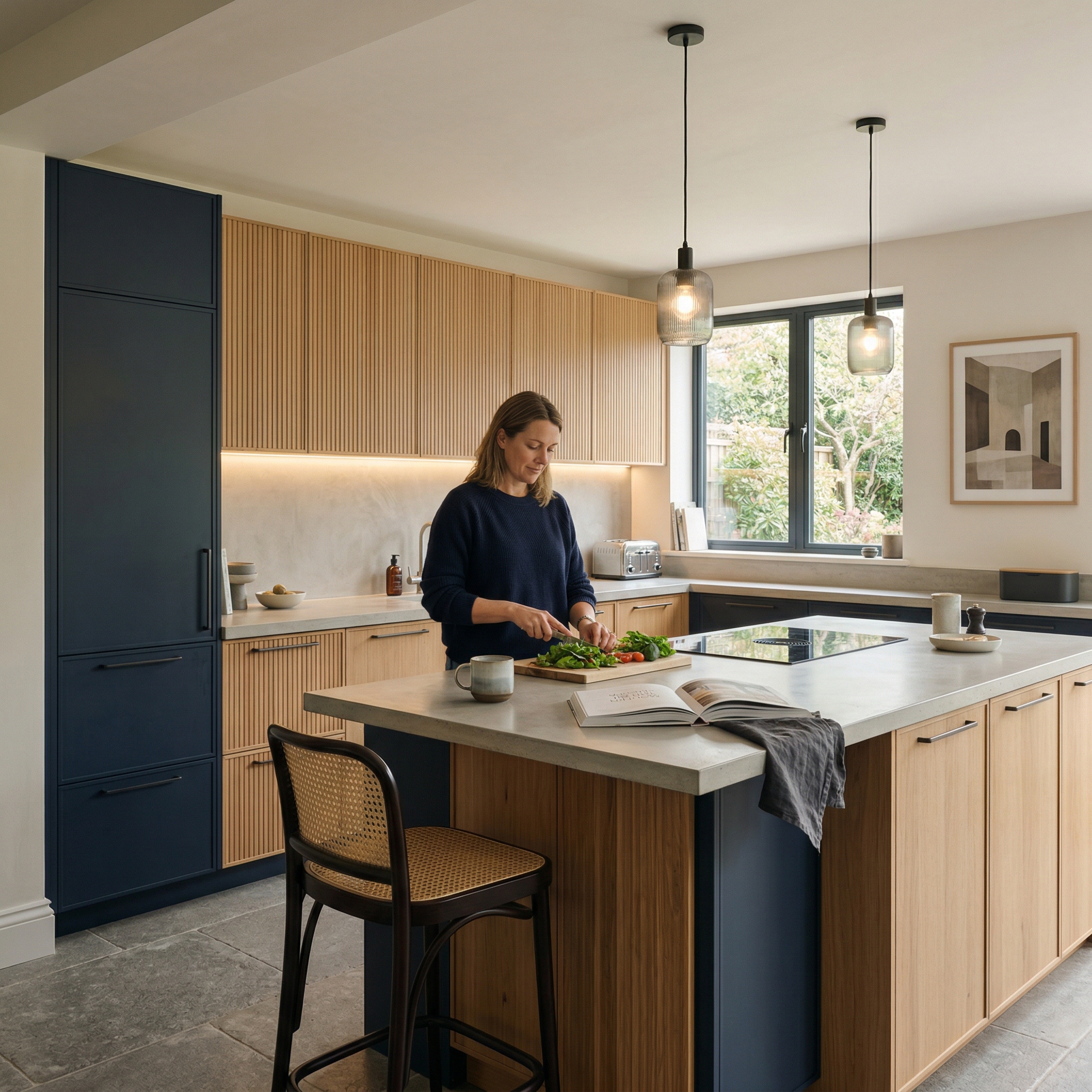 Bespoke kitchen designed for a Glastonbury home, quality materials and considered layout
