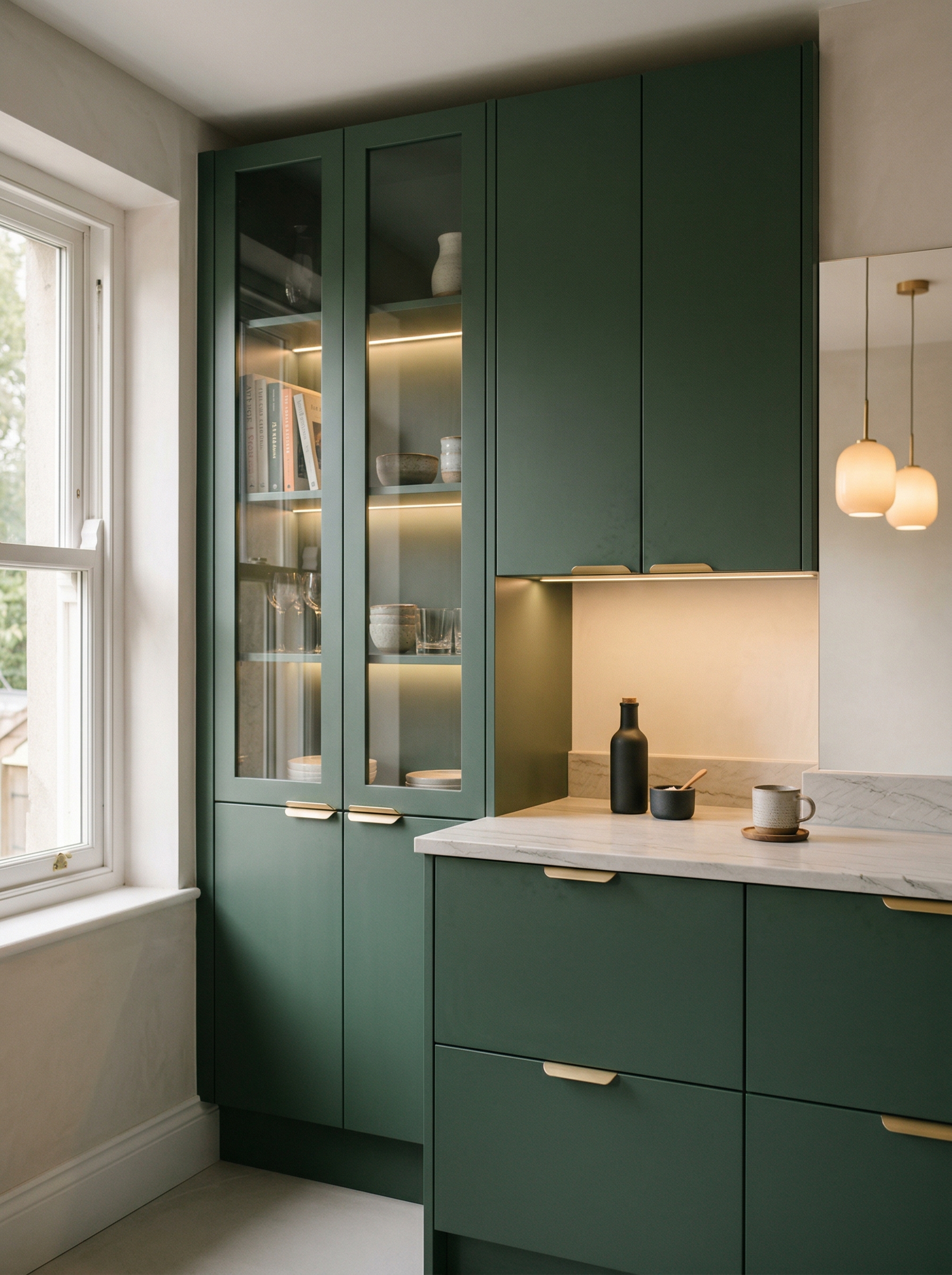 Bespoke kitchen installation, full-height cabinetry and considered storage design