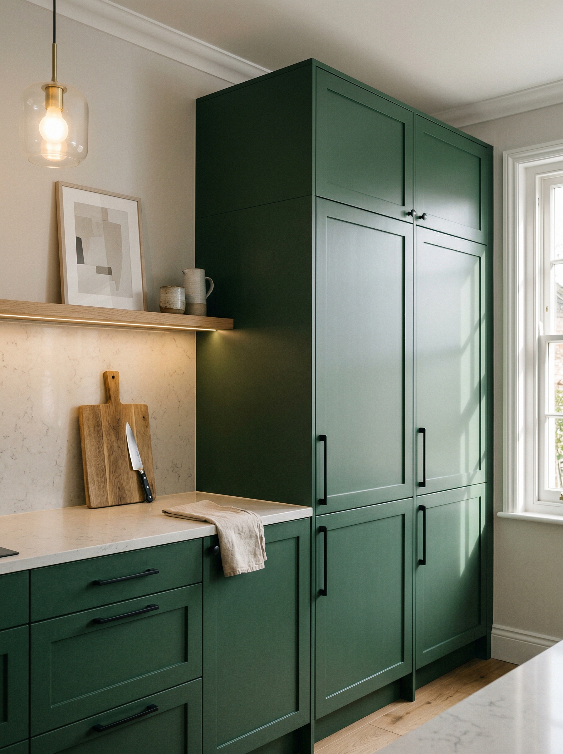 portrait1_600x800 Tall view of full-height bespoke kitchen cabinetry, contemporary painted lay-on cabinetry