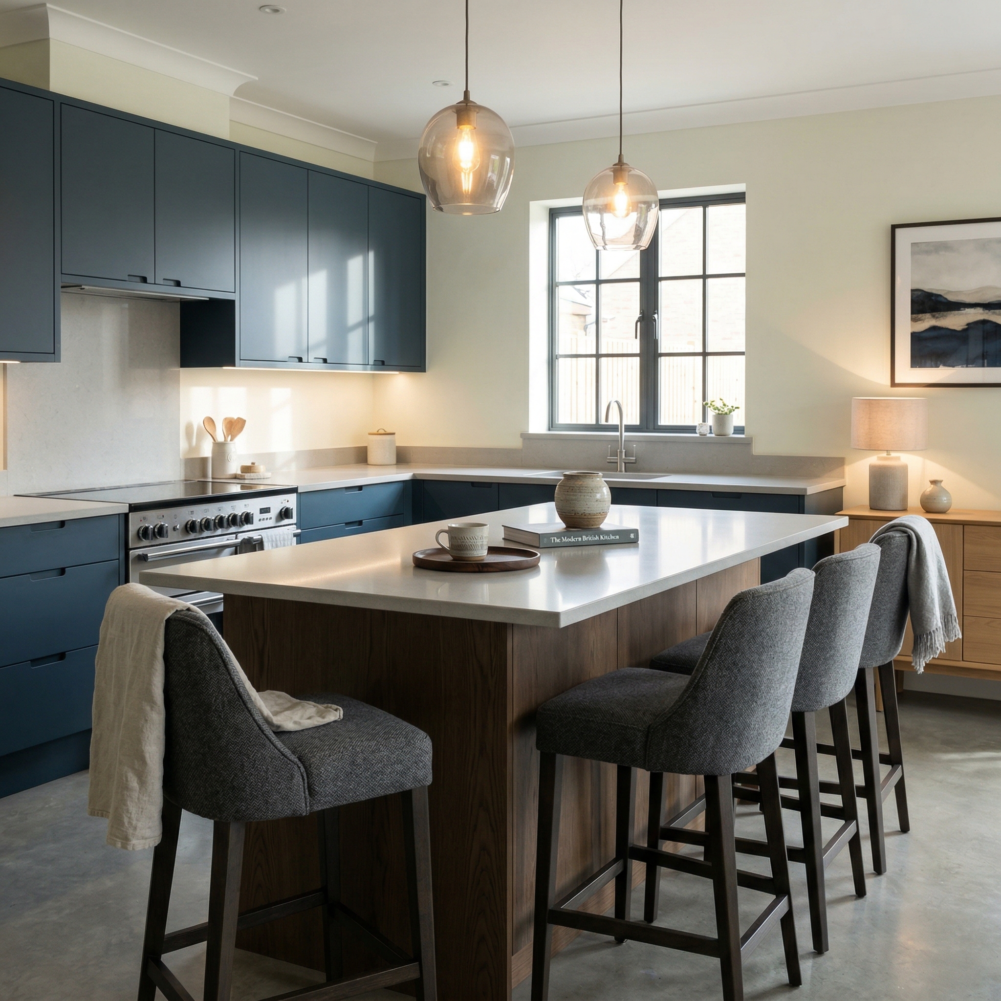 Bespoke kitchen island detail, contemporary painted lay-on cabinetry with quality joinery