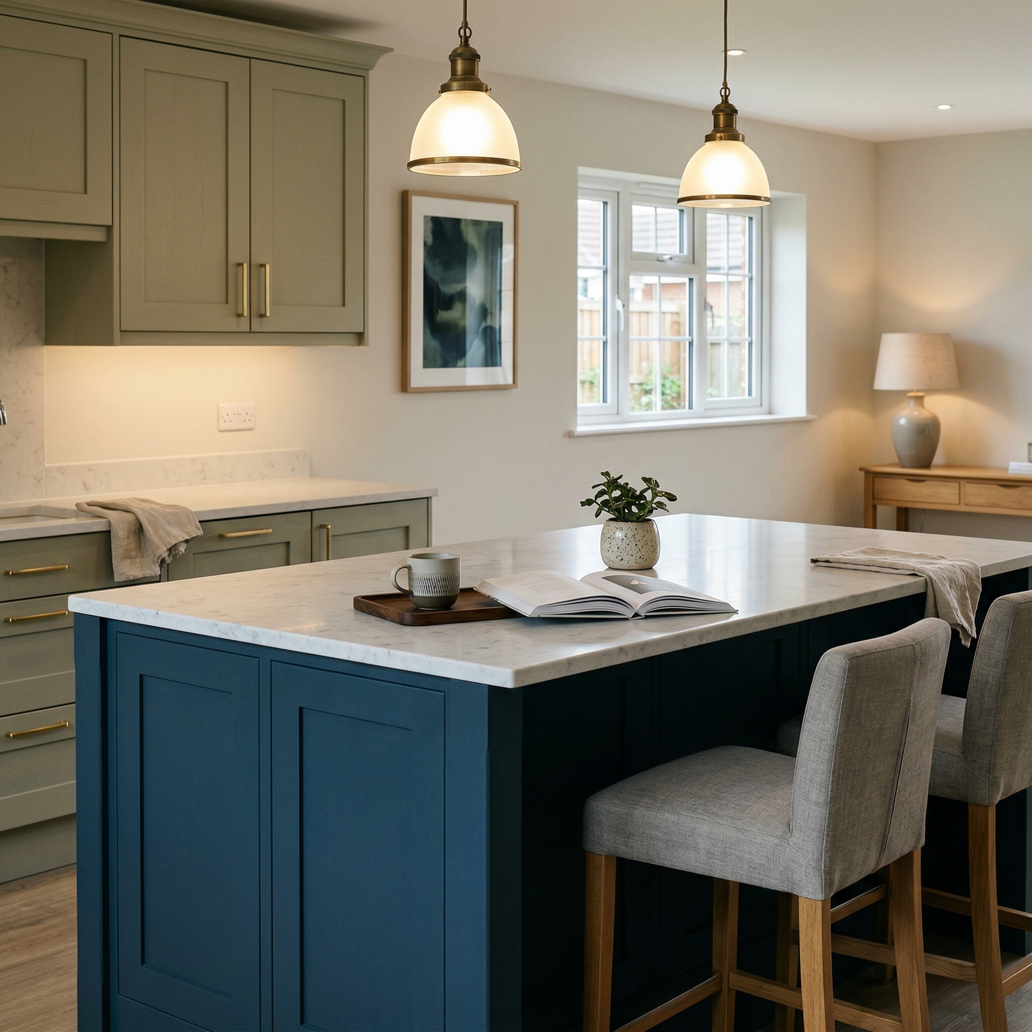 Bespoke kitchen island detail, modern shaker cabinetry with quality joinery