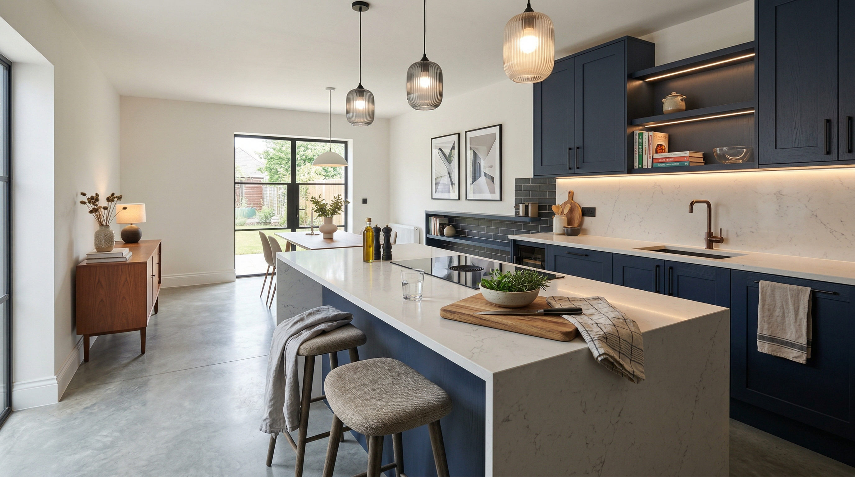 Mastercraft bespoke kitchen in Gowerton, wide architectural view showing room volume and design quality