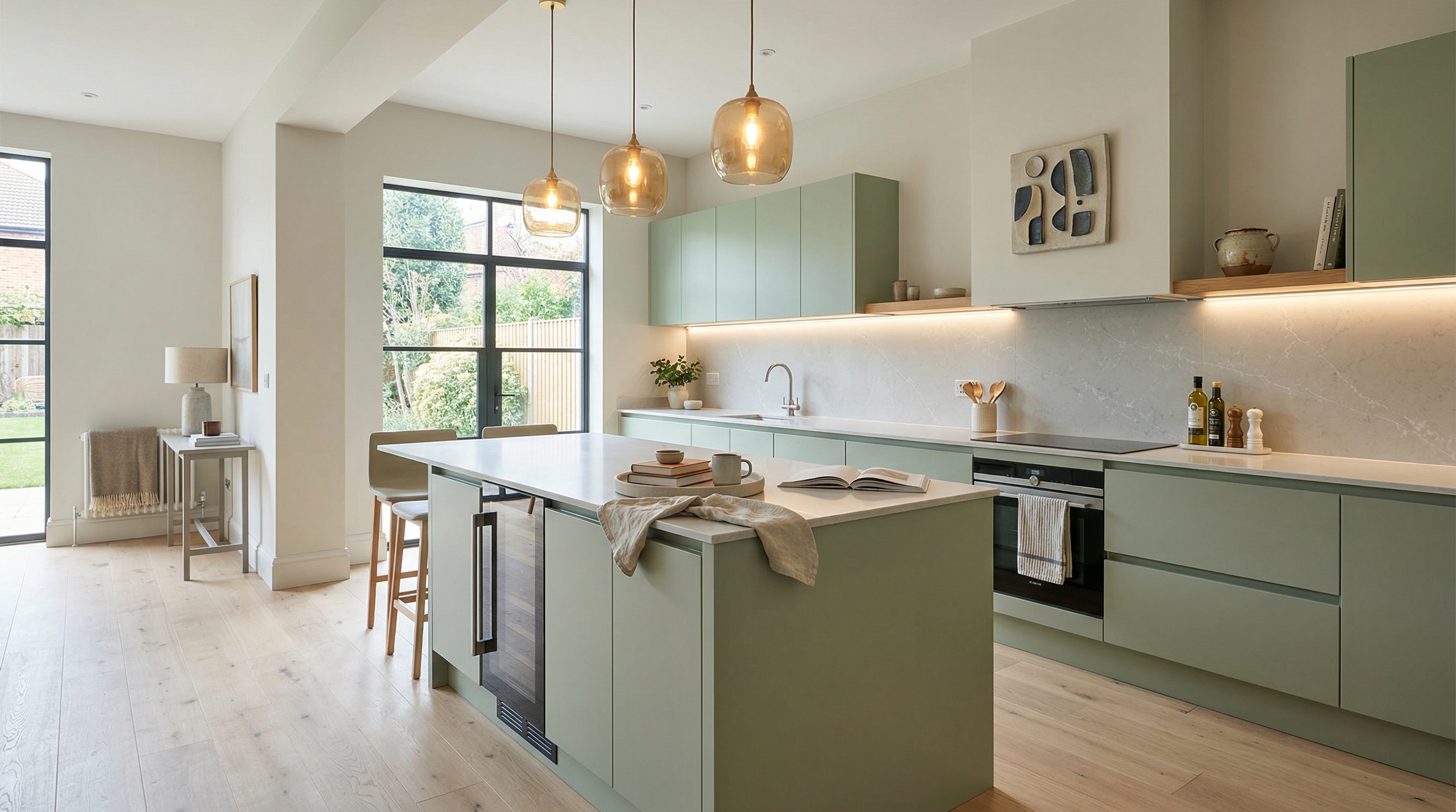 hero_1200x675 Wide view of a newly completed bespoke Mastercraft kitchen, modern shaker cabinetry in cannon black tones