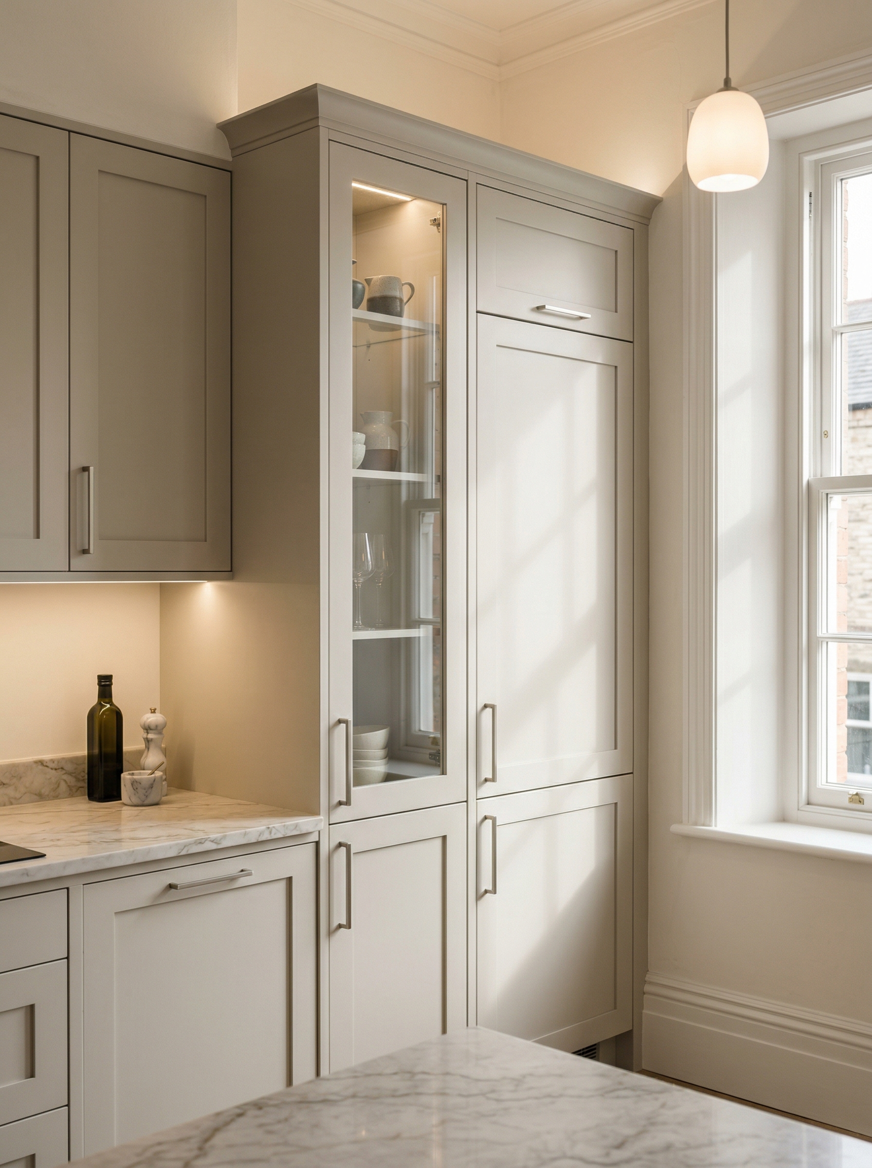 Bespoke kitchen installation, full-height cabinetry and considered storage design