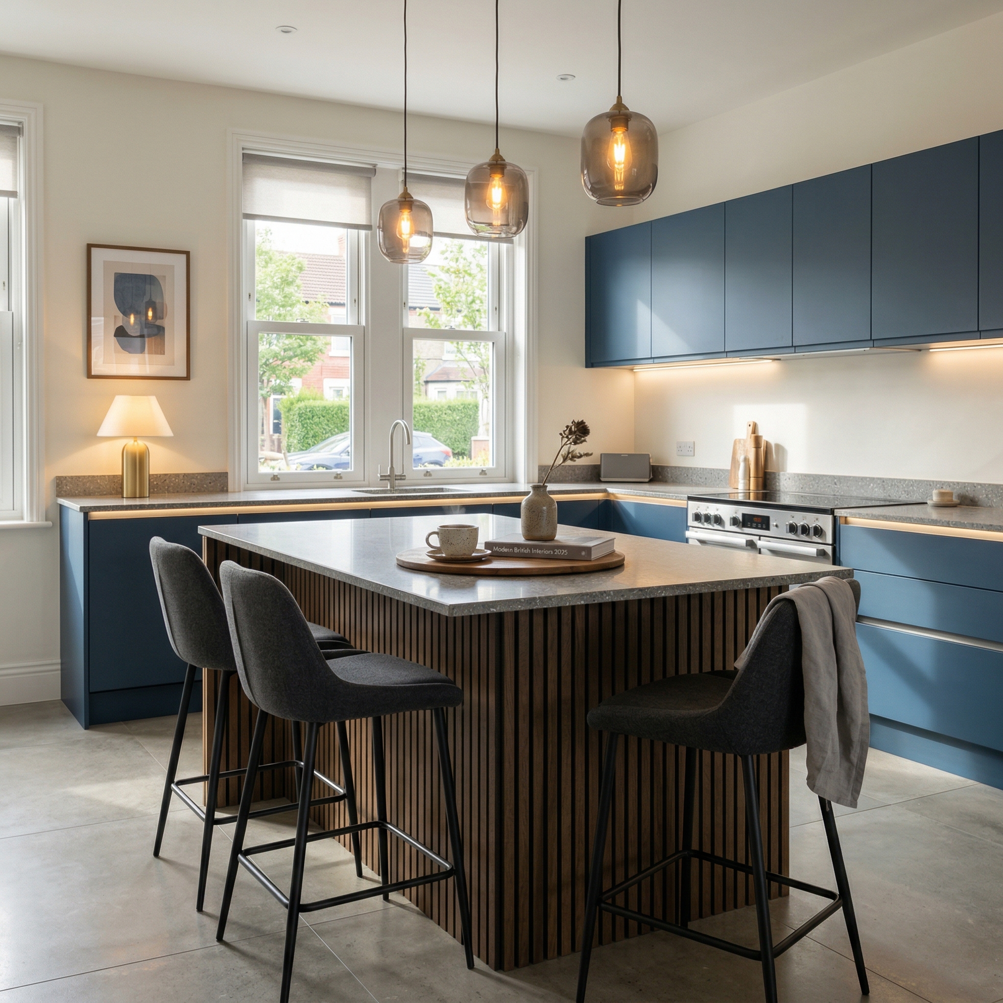 Bespoke kitchen island detail, contemporary painted lay-on cabinetry with quality joinery