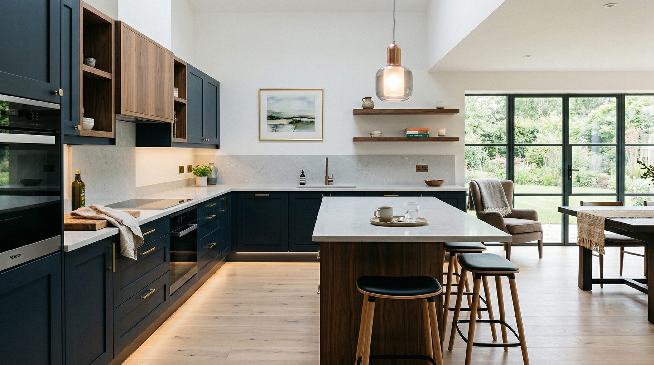 hero_1200x675 Wide view of a newly completed bespoke Mastercraft kitchen, modern shaker cabinetry in cardamom tones