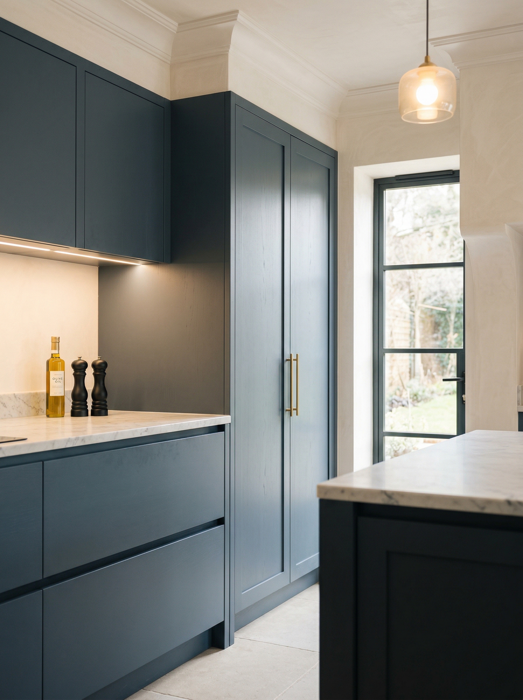 Bespoke kitchen installation, full-height cabinetry and considered storage design