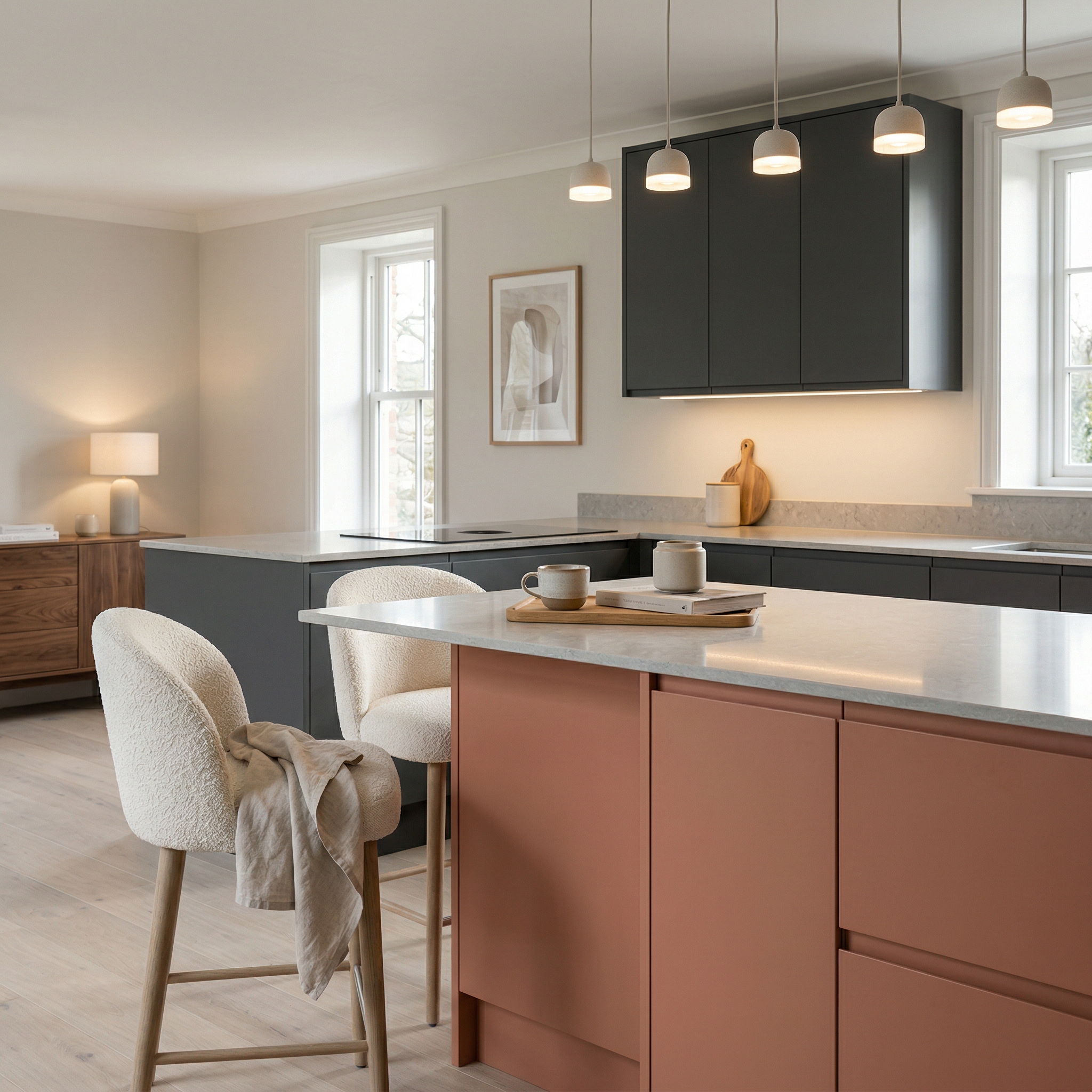 Bespoke kitchen island detail, modern shaker cabinetry with quality joinery