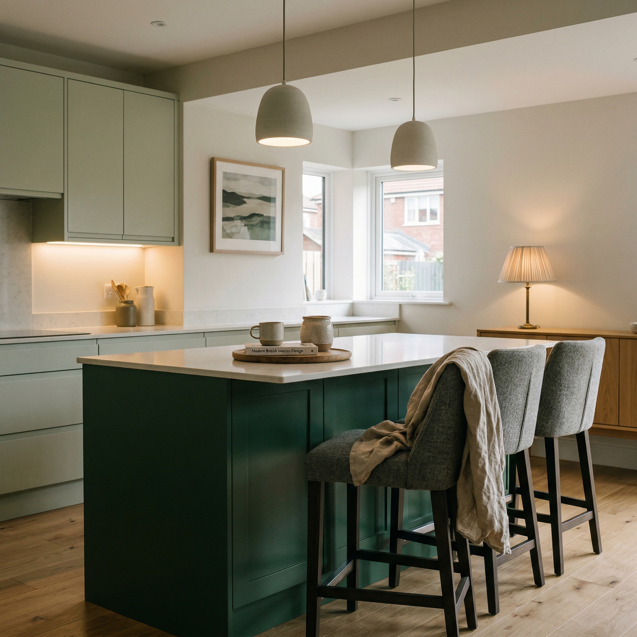 Bespoke kitchen island detail, timber veneer slab-door cabinetry with quality joinery