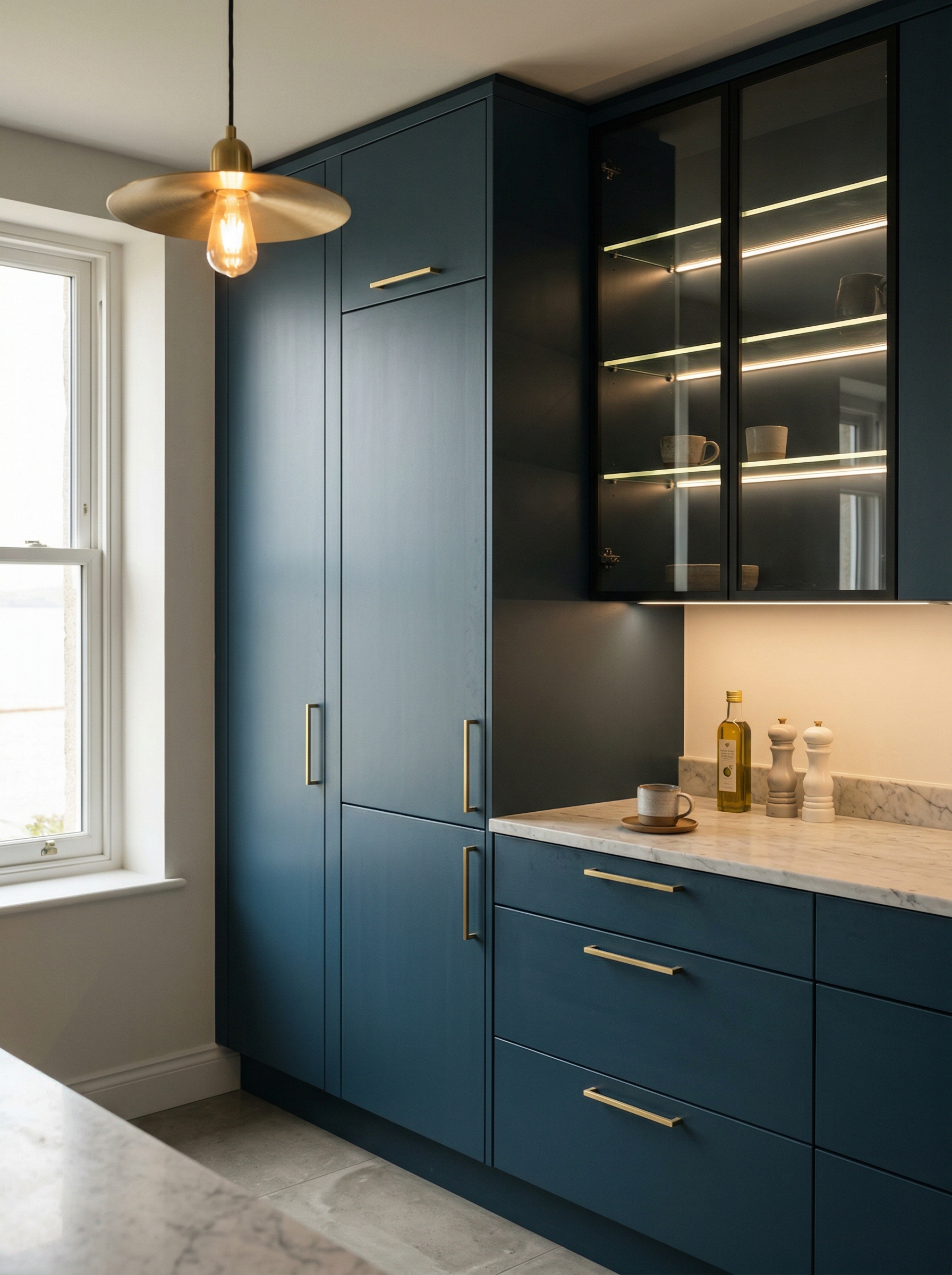 Bespoke kitchen installation, full-height cabinetry and considered storage design