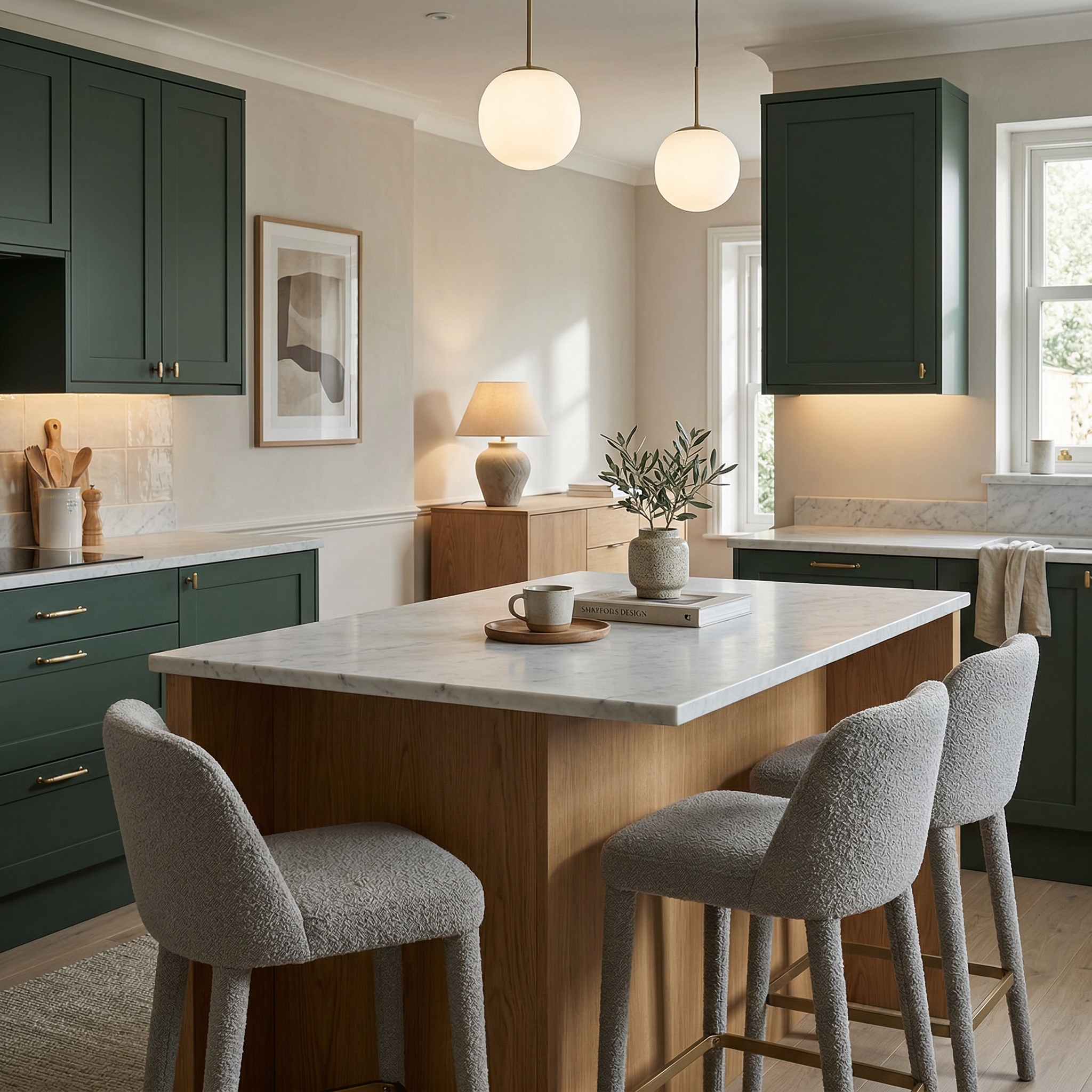 Bespoke kitchen island detail, modern shaker cabinetry with quality joinery