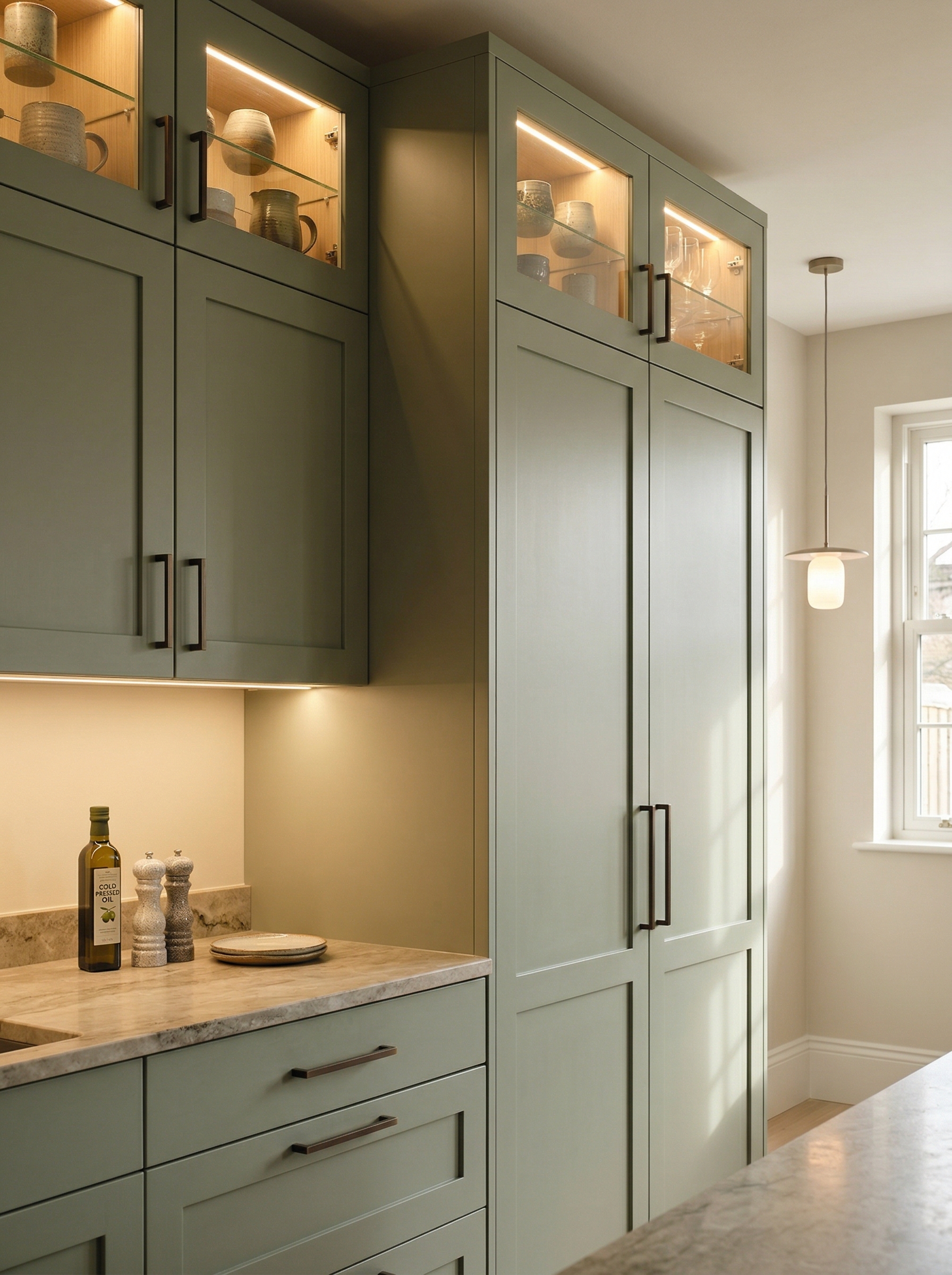 Bespoke kitchen installation, full-height cabinetry and considered storage design
