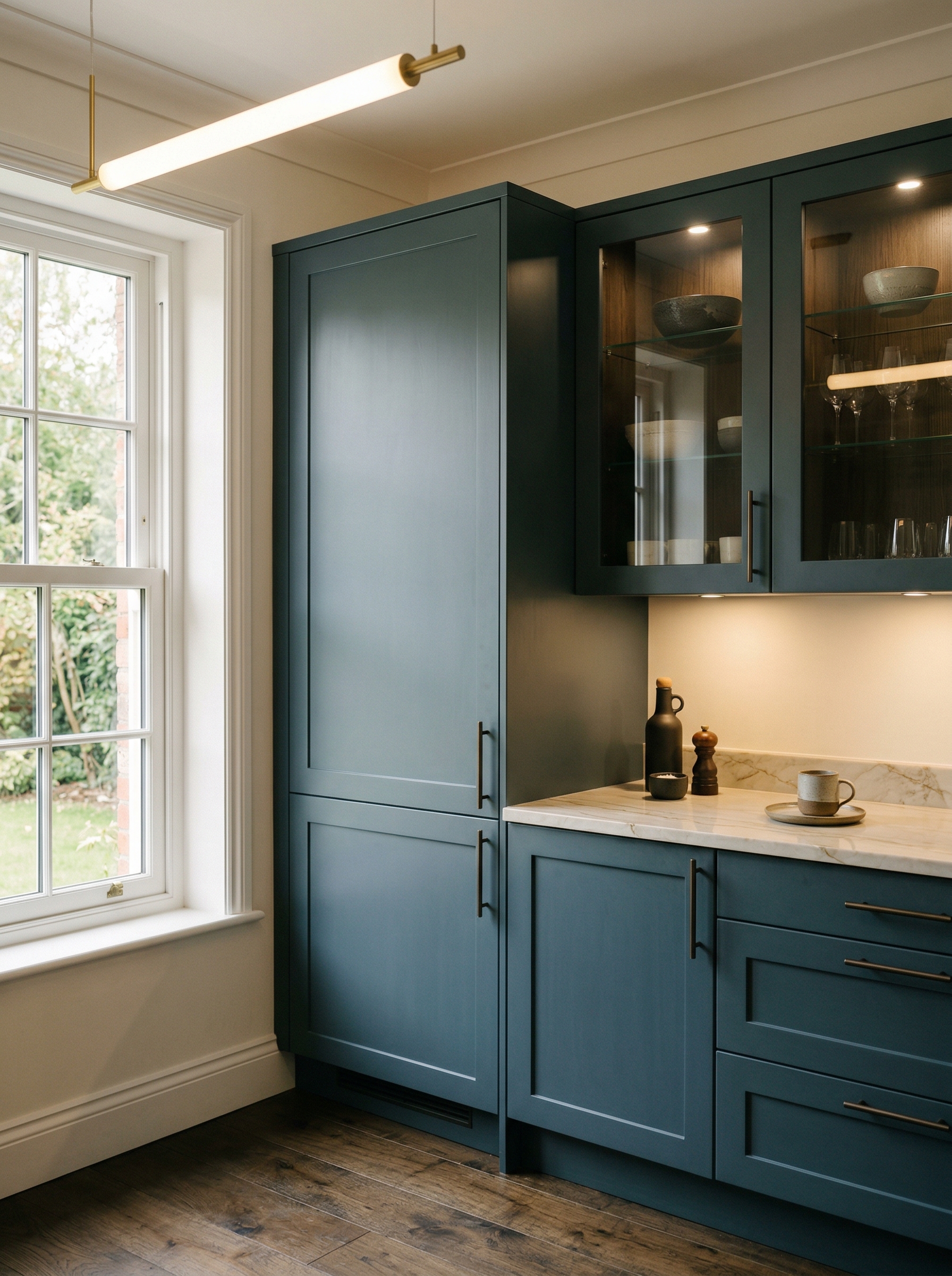 Bespoke kitchen installation, full-height cabinetry and considered storage design