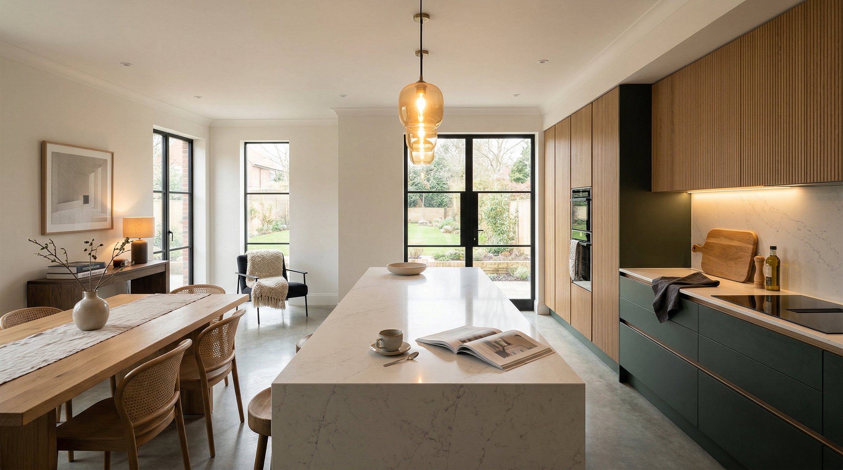 hero2_1200x675 Mastercraft bespoke kitchen in Holt, wide architectural view showing room volume and design quality