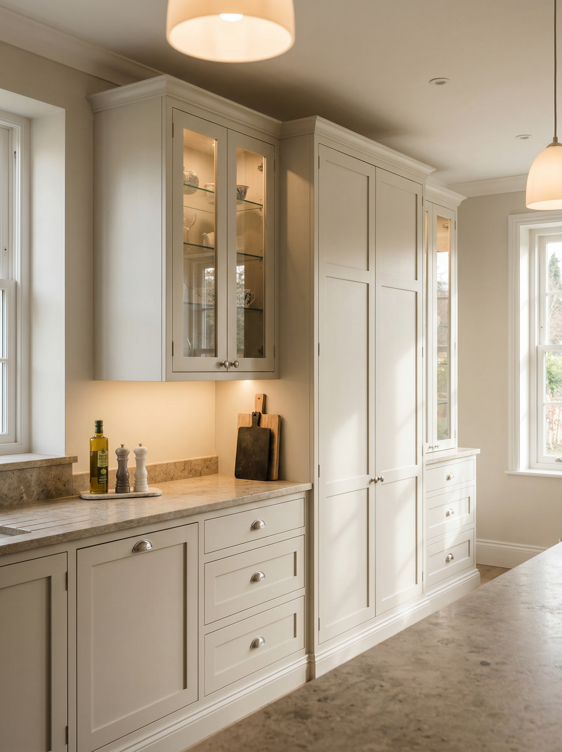 Bespoke kitchen installation, full-height cabinetry and considered storage design