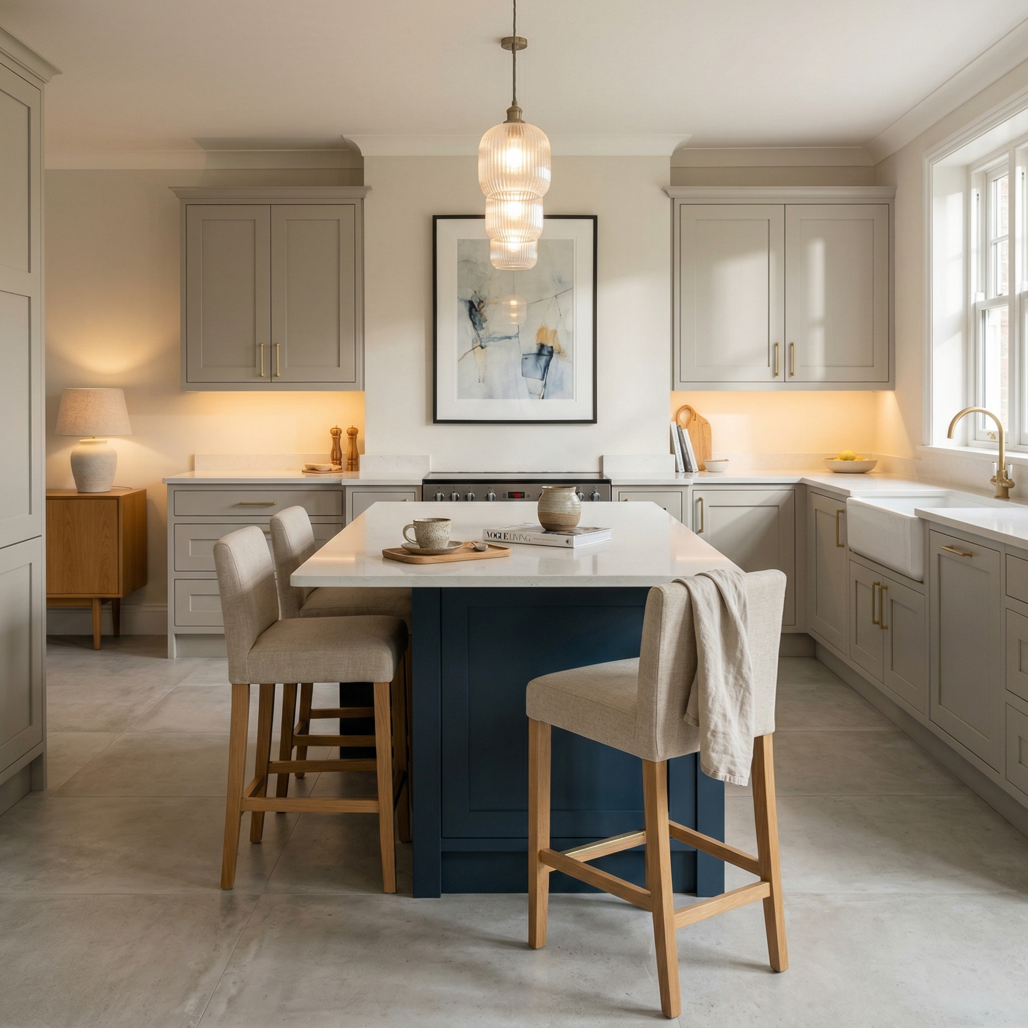 square1_800x800 Bespoke kitchen island detail, matt painted handleless slab cabinetry with quality joinery