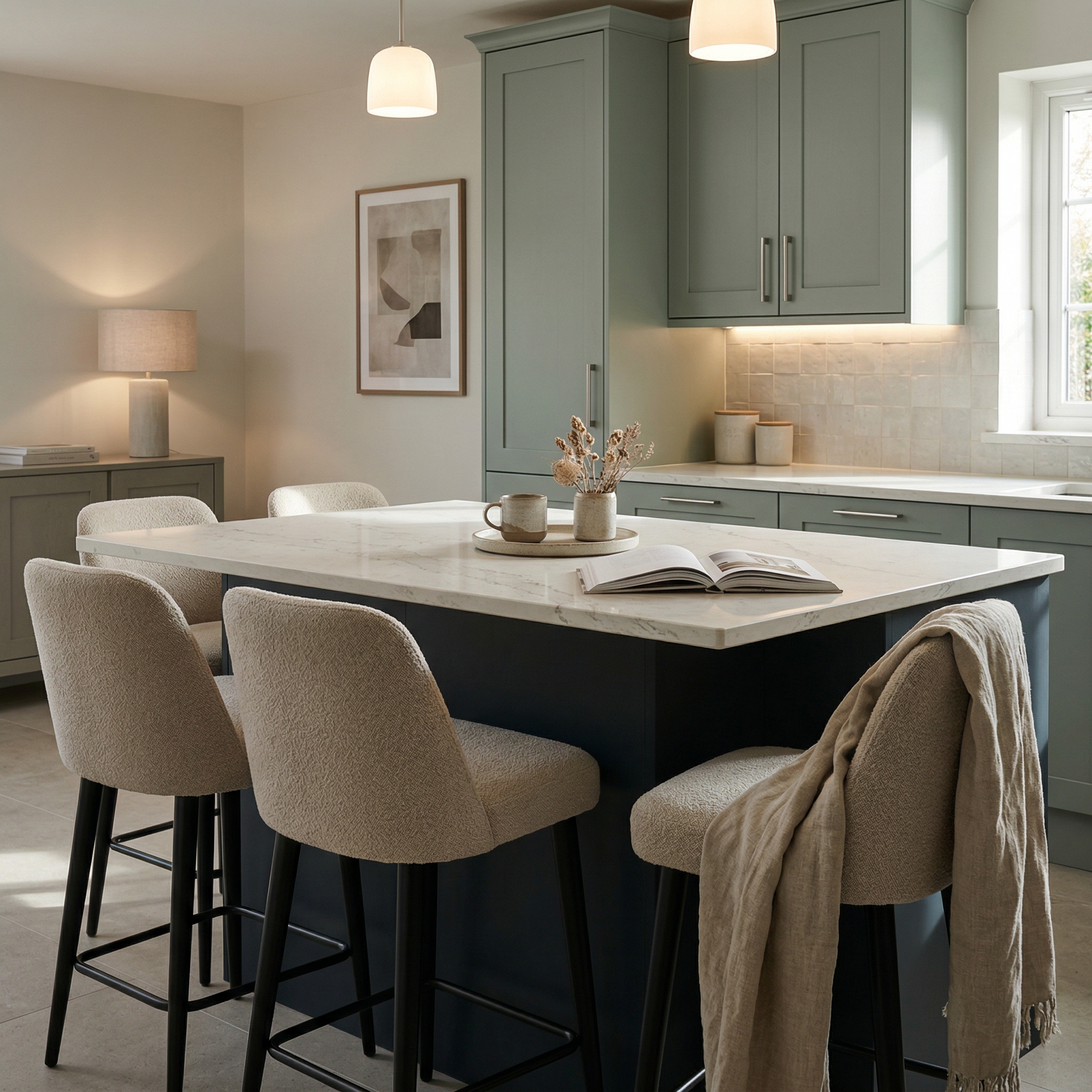 Bespoke kitchen island detail, timber veneer slab-door cabinetry with quality joinery