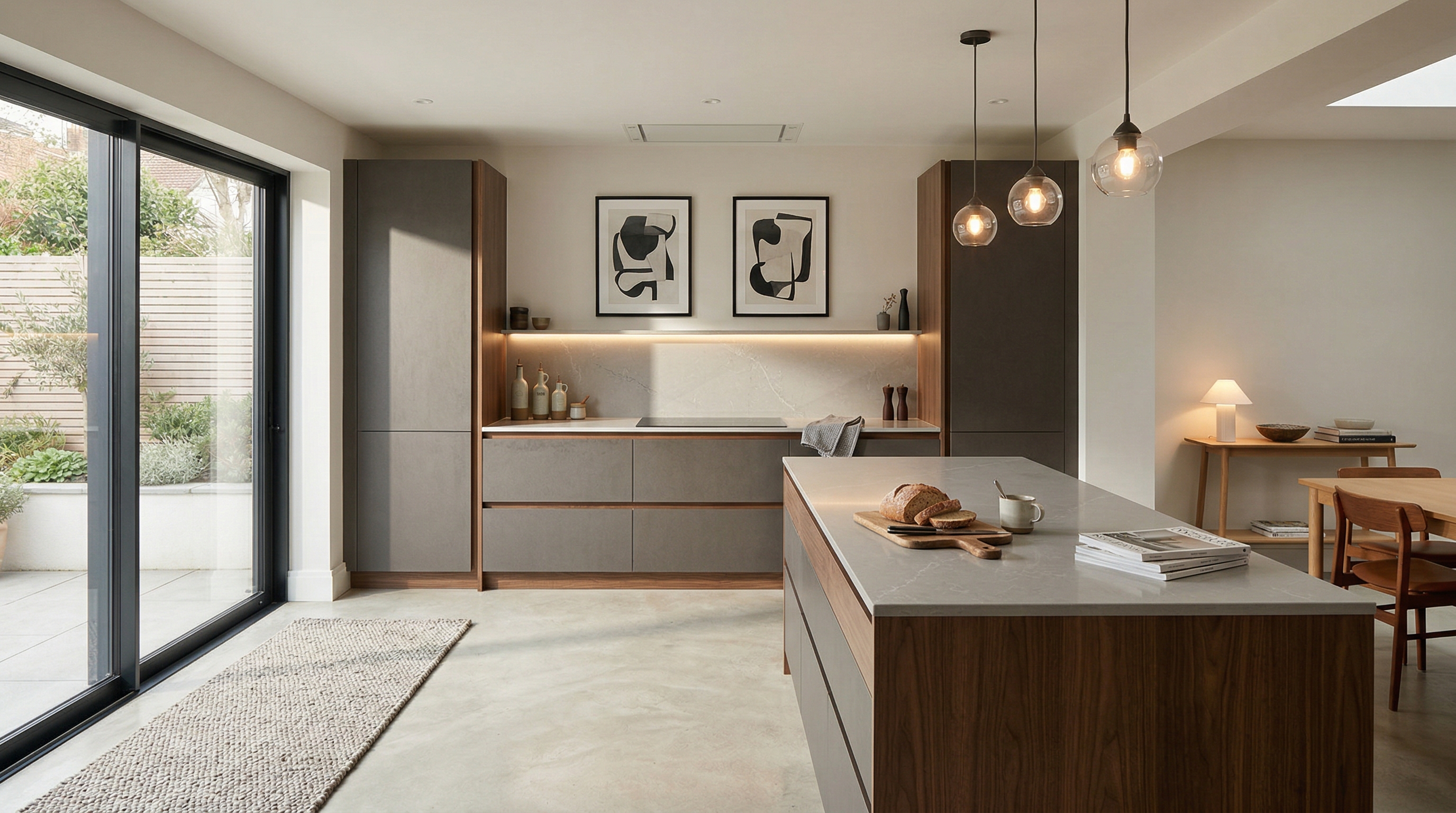 Mastercraft bespoke kitchen in Hove, wide architectural view showing room volume and design quality