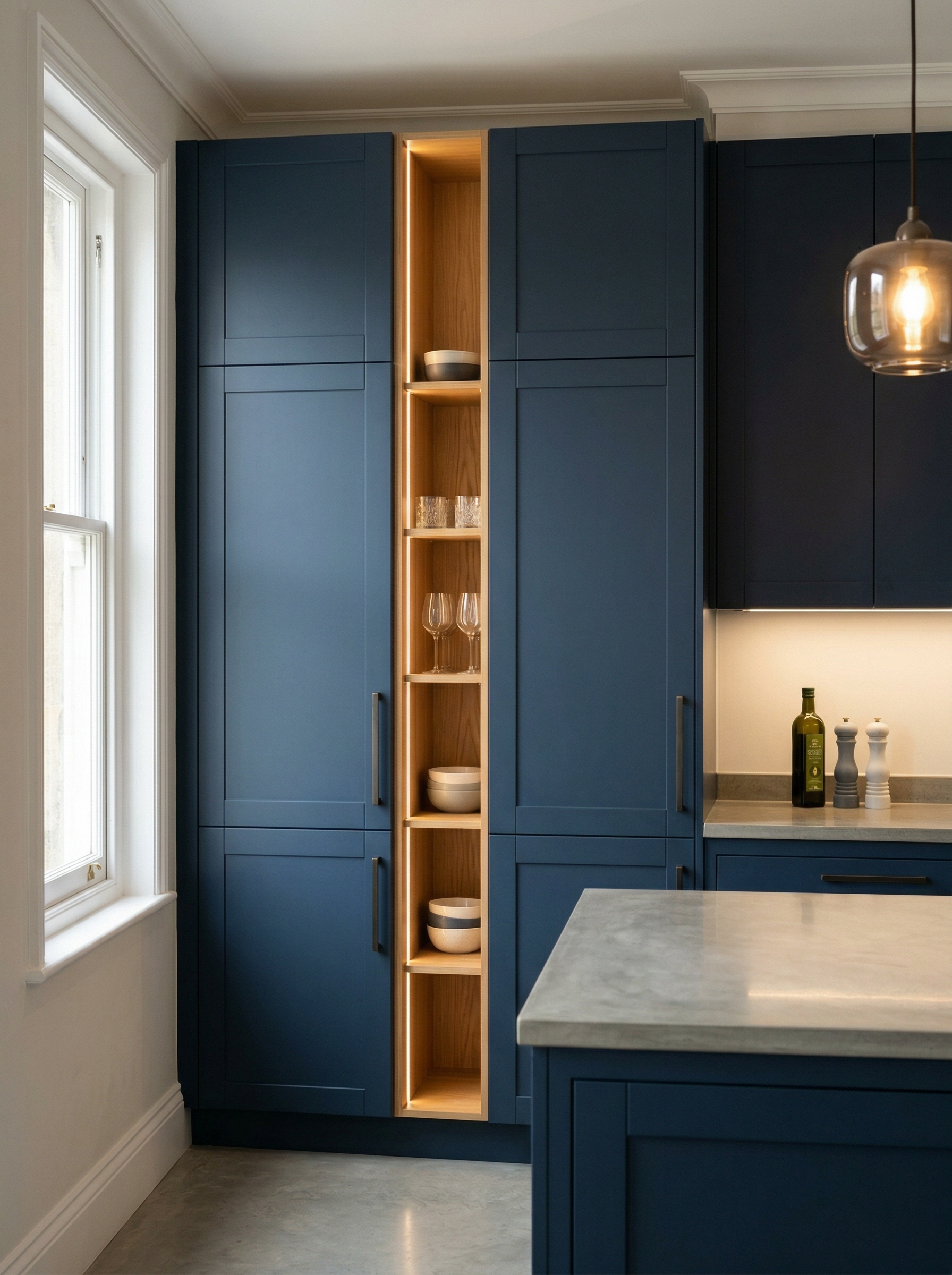 Bespoke kitchen installation, full-height cabinetry and considered storage design