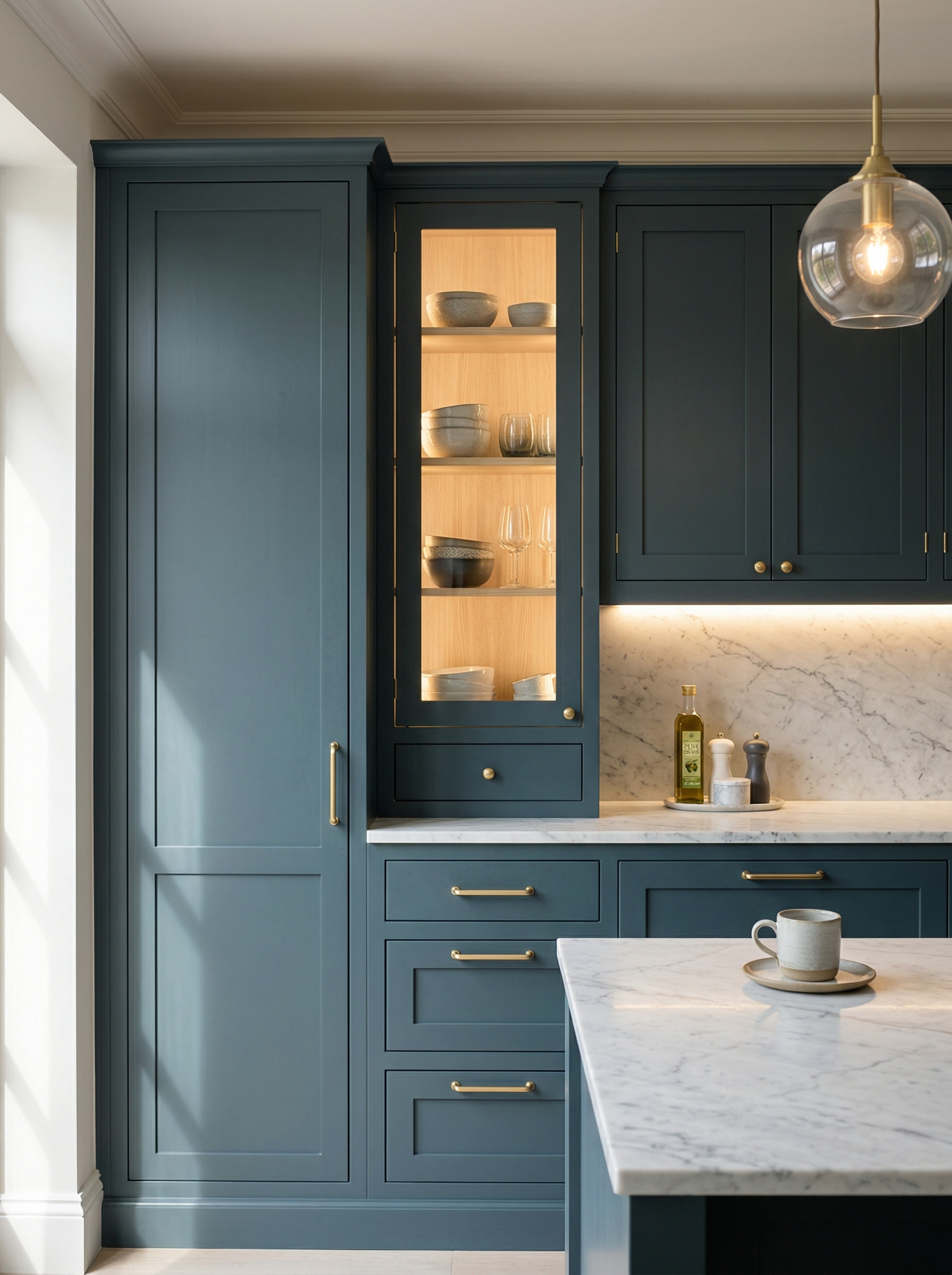 Bespoke kitchen installation, full-height cabinetry and considered storage design