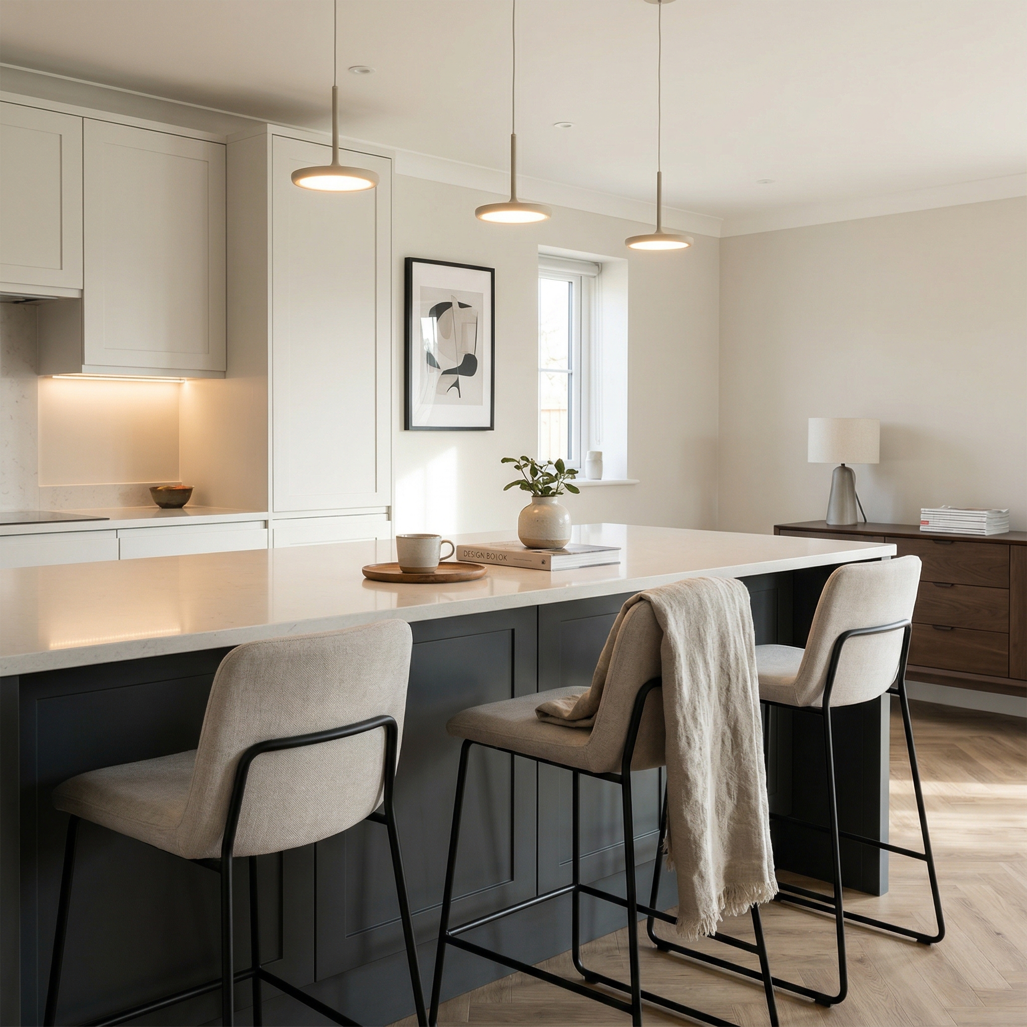 Bespoke kitchen island detail, modern shaker cabinetry with quality joinery