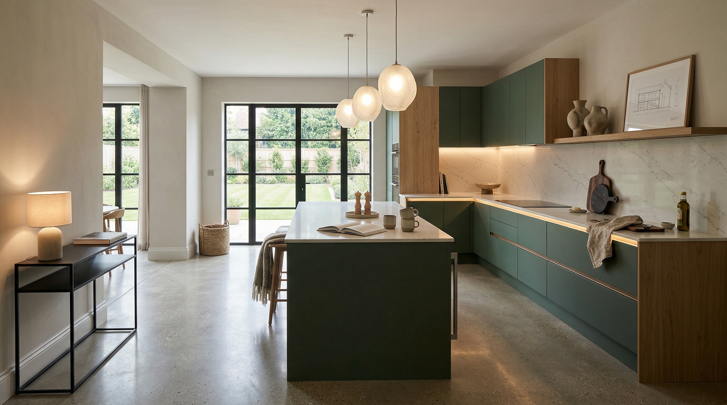 Mastercraft bespoke kitchen in Huntingdon, wide architectural view showing room volume and design quality