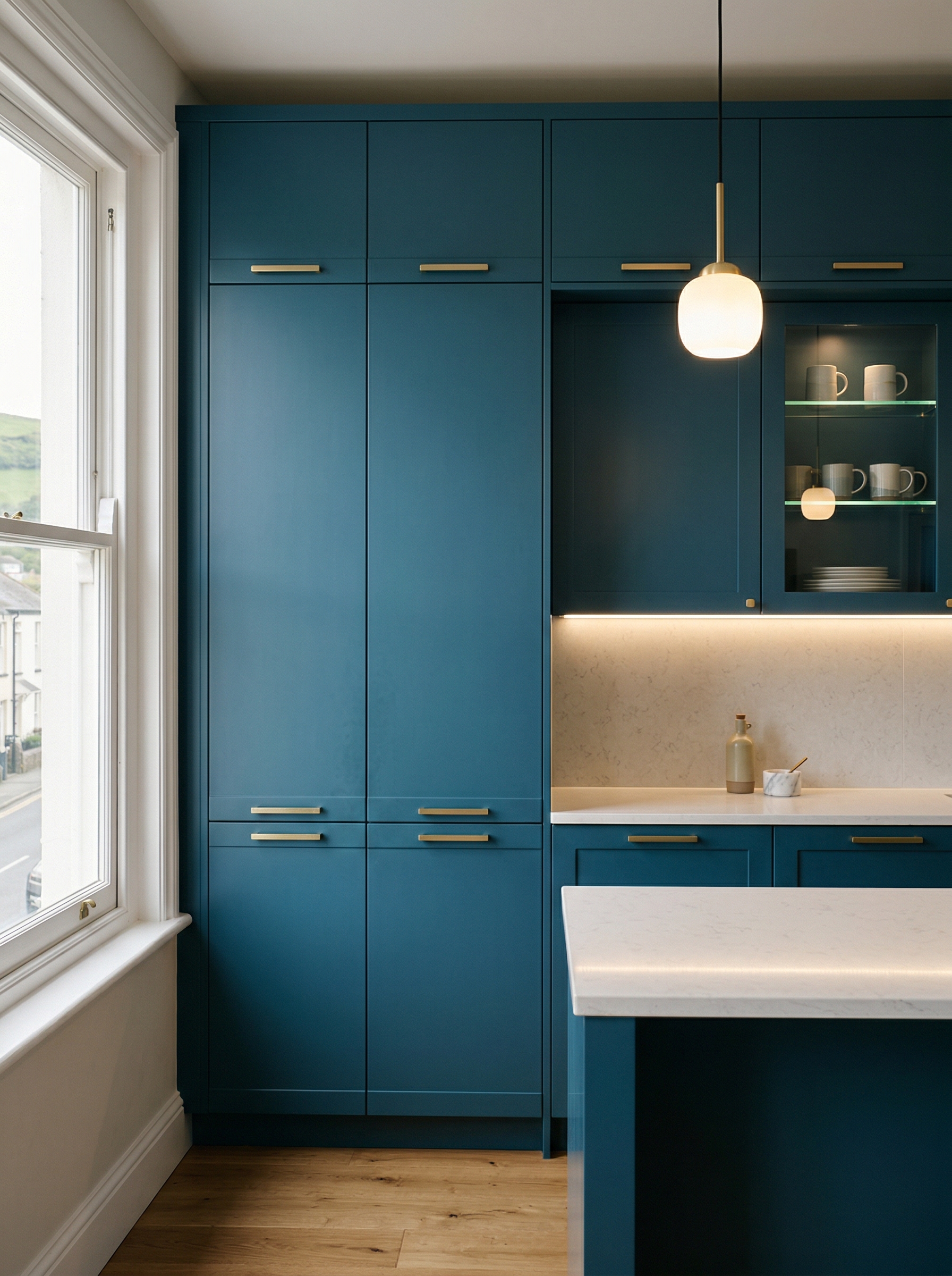 Bespoke kitchen installation, full-height cabinetry and considered storage design