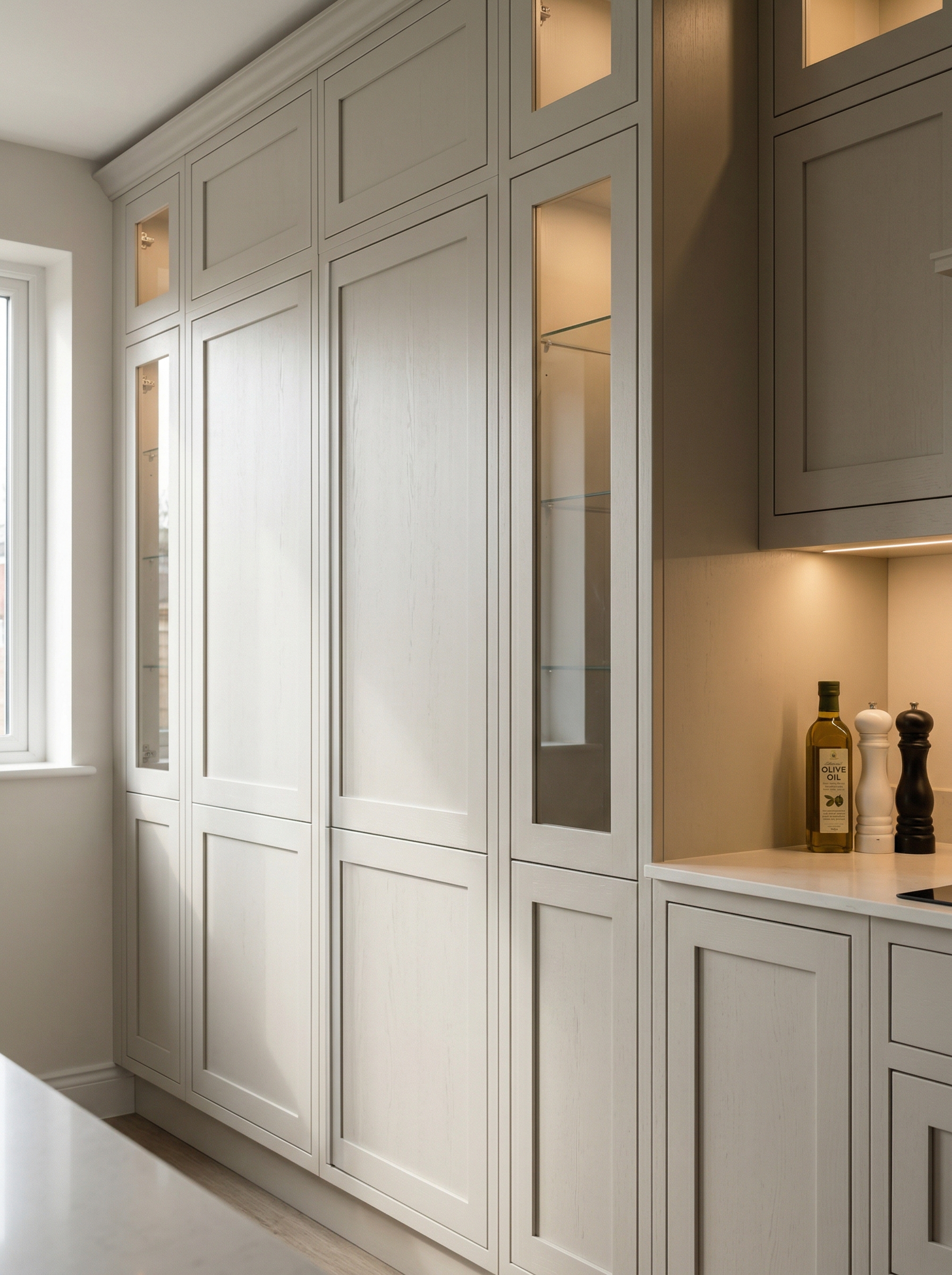 Bespoke kitchen installation, full-height cabinetry and considered storage design