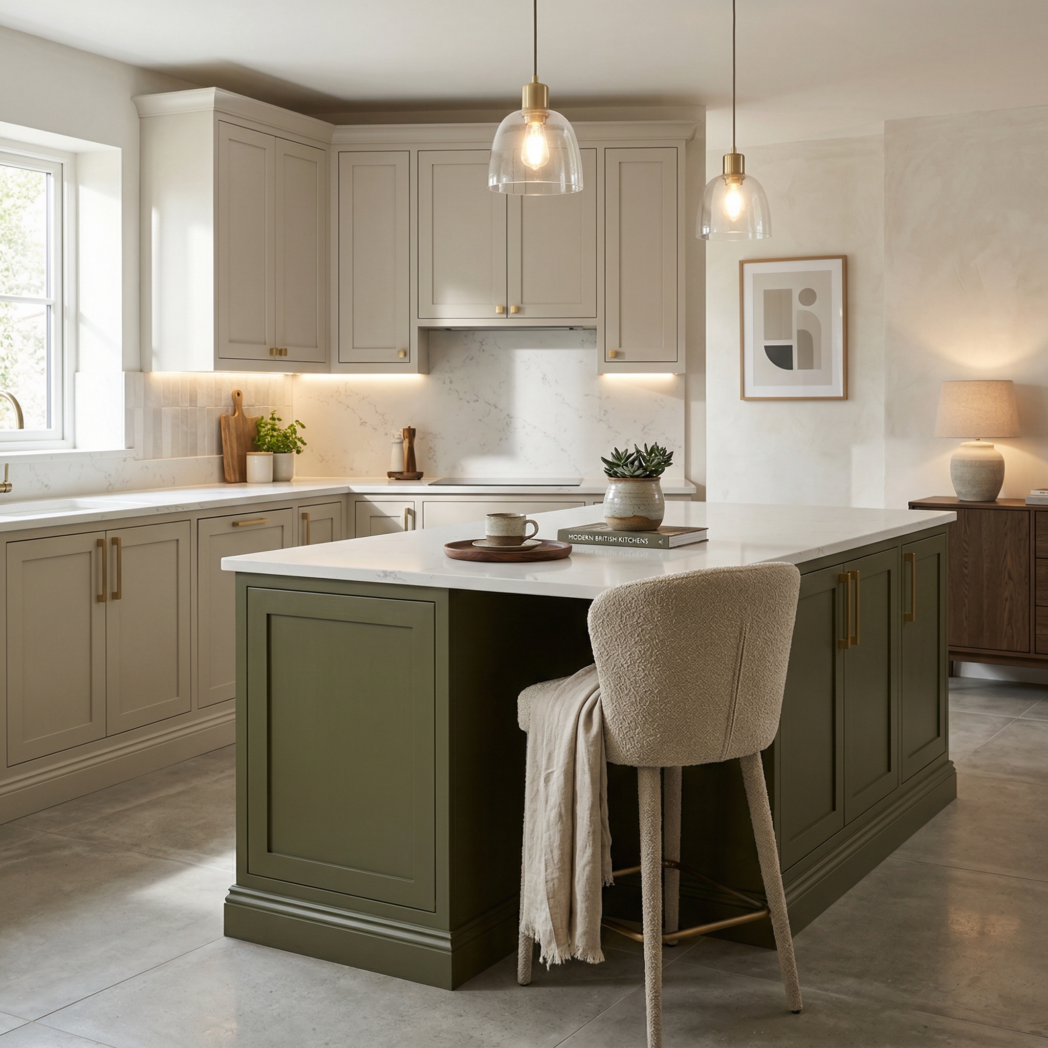Bespoke kitchen island detail, modern shaker cabinetry with quality joinery