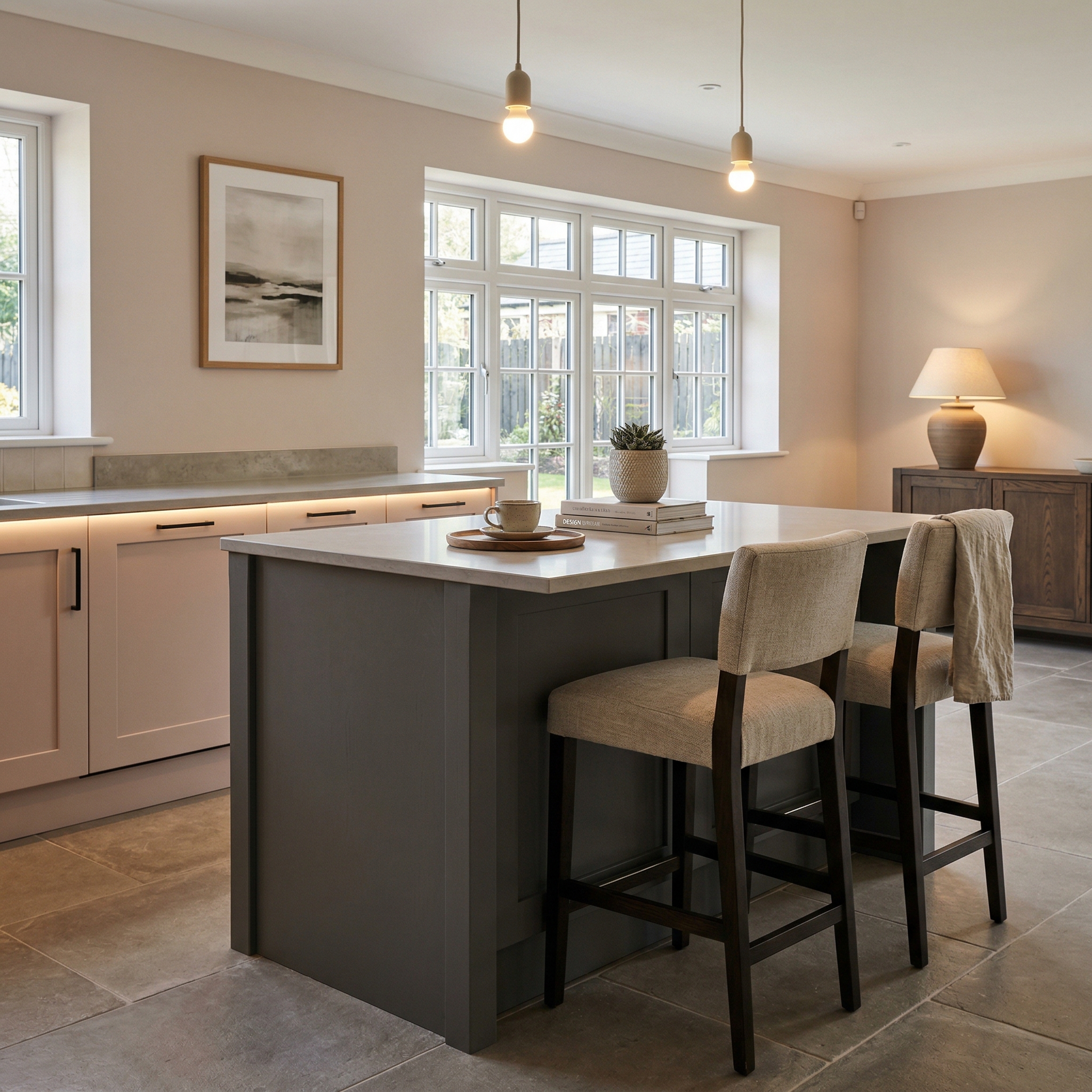 Bespoke kitchen island detail, modern shaker cabinetry with quality joinery