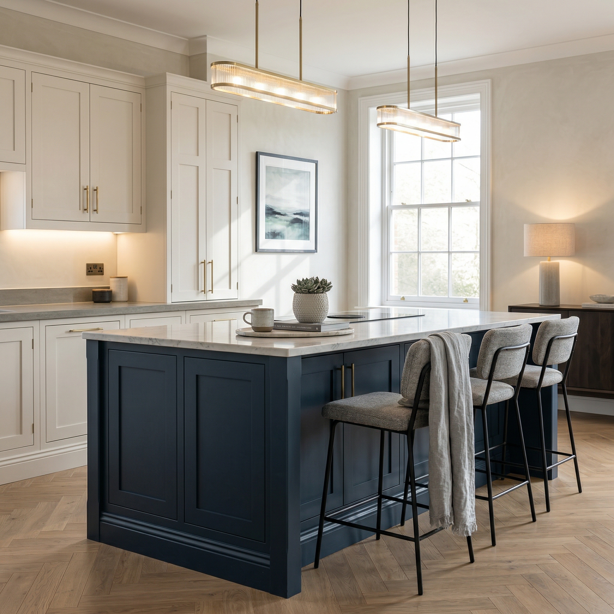 Bespoke kitchen island detail, modern shaker cabinetry with quality joinery