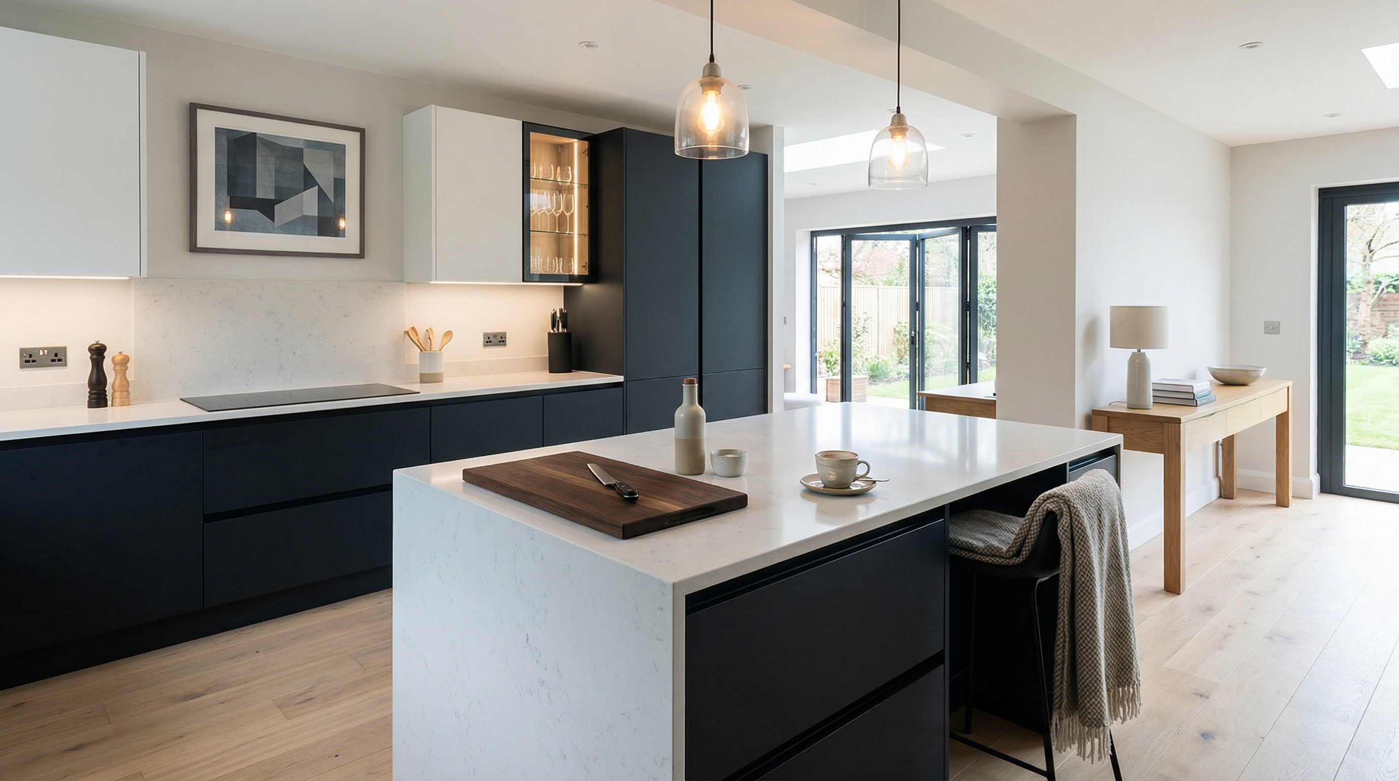 hero2_1200x675 Mastercraft bespoke kitchen in Kington, wide architectural view showing room volume and design quality